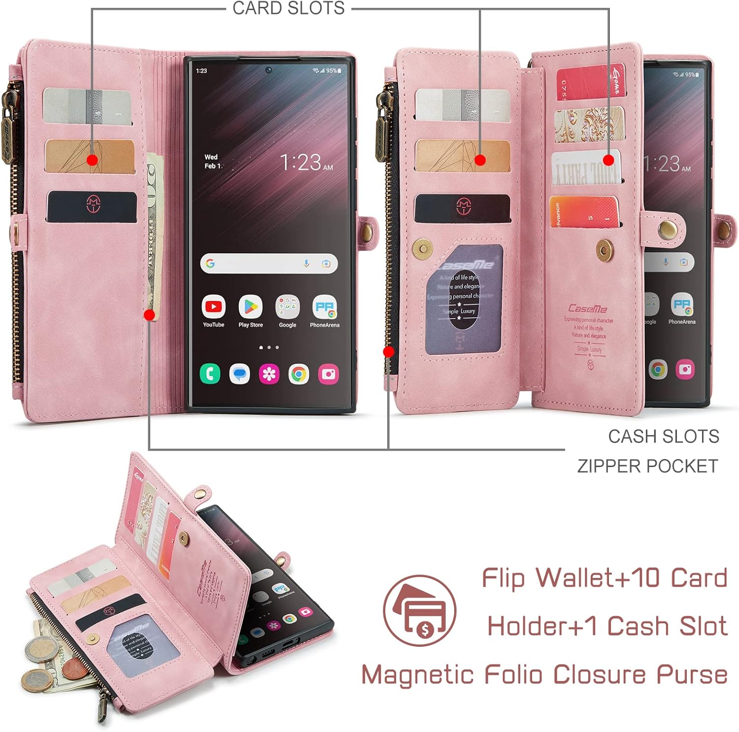 Defencase Funda para Samsung Galaxy S23 Ultra, para Samsung S23 Ultra Wallet para mujeres y hombres, funda de piel sintética de moda con correa