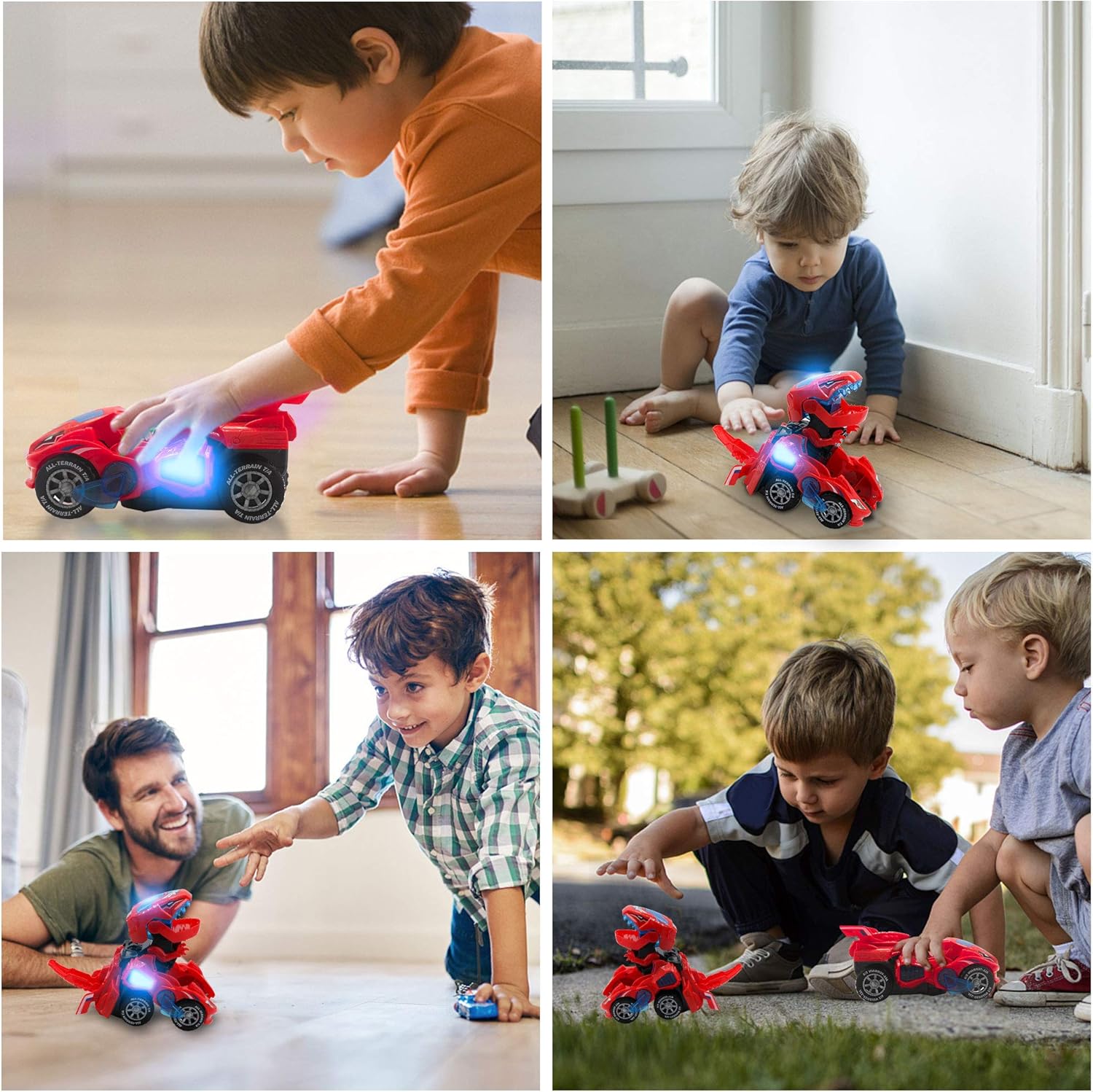 Dinosaur Toys for 3-6 Year Old Girls Transforming Dinosaur Car with LED Light and Music Gifts for 3 4 5 6 7 Year Old Girl (Red)
