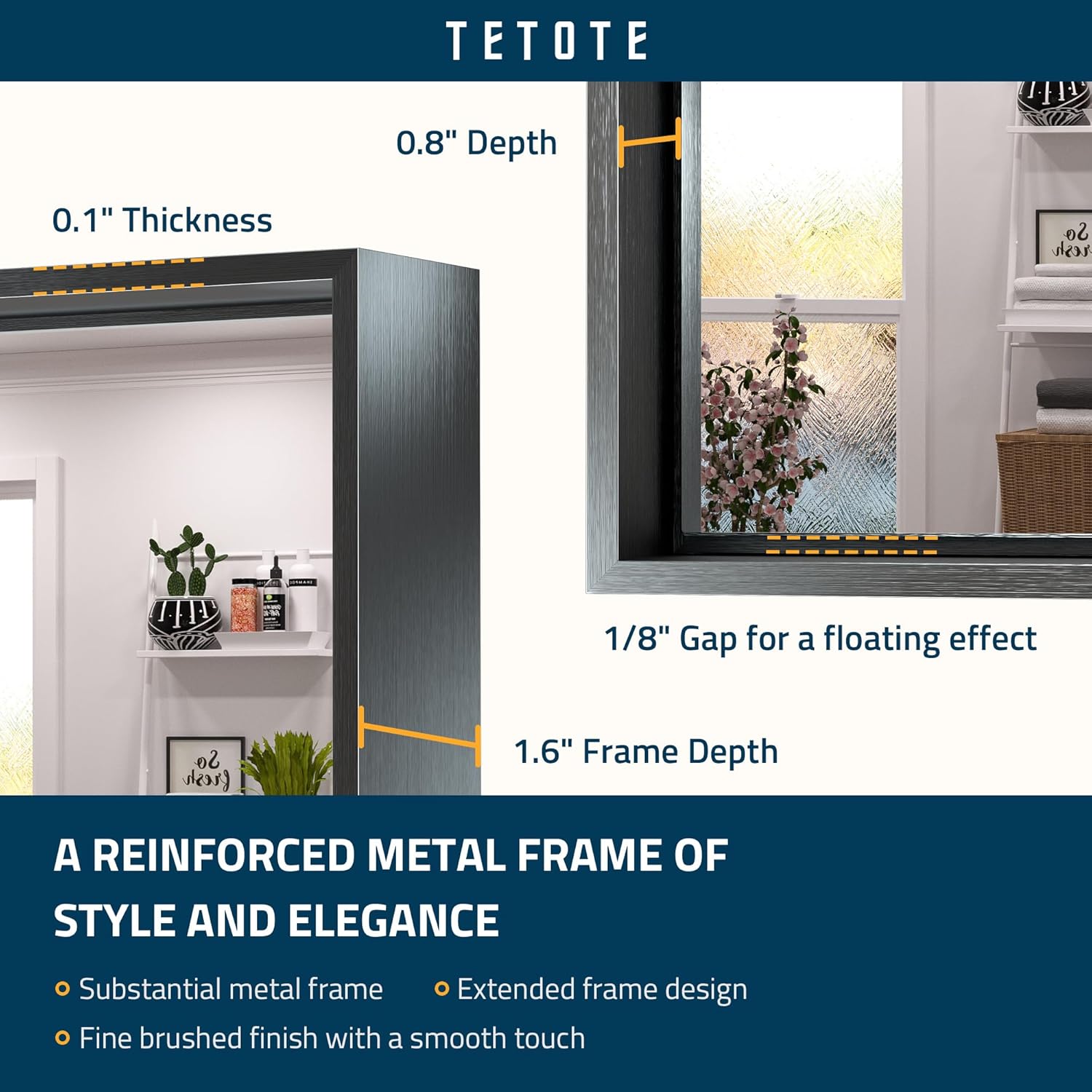 TETOTE Espejo de baño con marco negro de 40 x 30 pulgadas, espejo rectangular grande de pared de baño, marco de metal negro mate, espejo rectangular