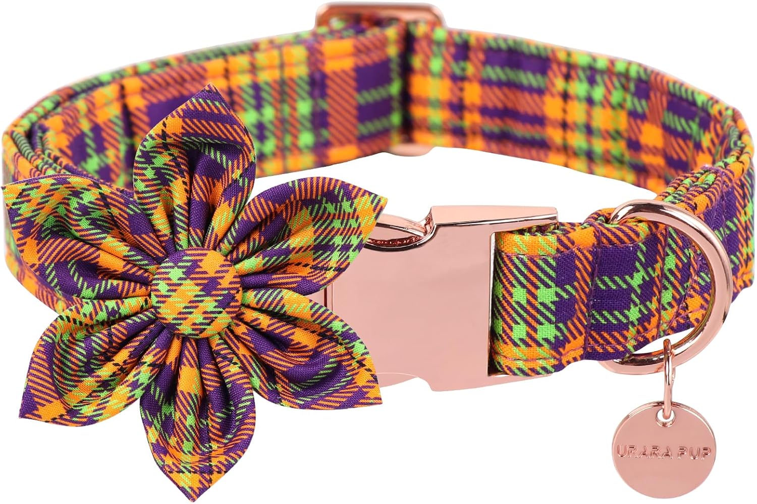 Collar de perro de Halloween con flor, collar de perro a cuadros de Halloween para hembras pequeñas, collar de perro de otoño e invierno con hebilla