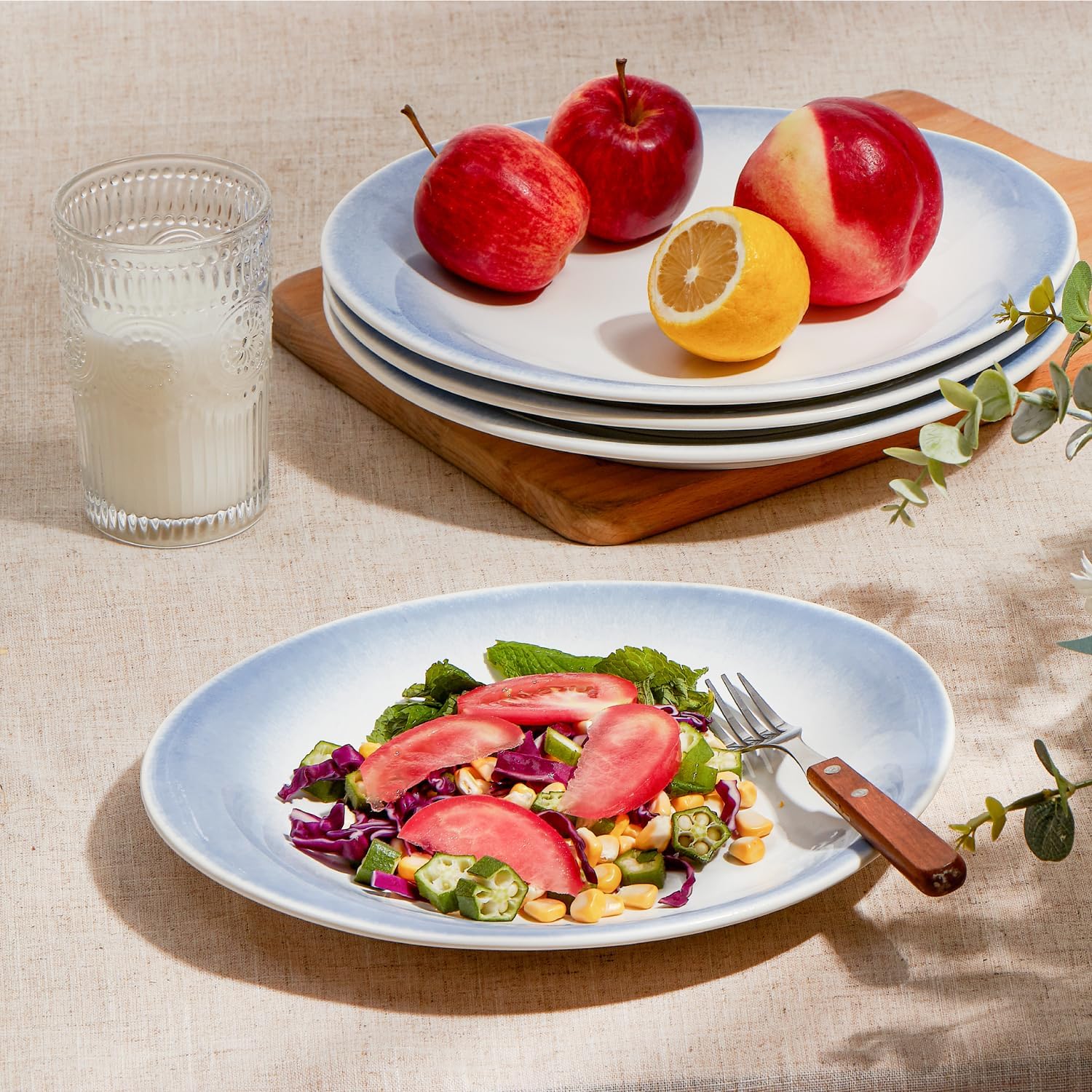 ONEMORE Platos llanos de 10 pulgadas, platos de ensalada de cerámica, modernos platos ovalados curvos, juego de 4 platos grandes para aperitivos,