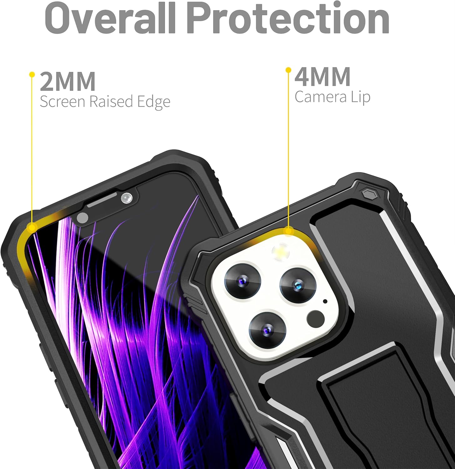 FITO Funda para Apple iPhone 13 Pro, doble capa a prueba de golpes resistente con protector de pantalla de vidrio templado y soporte integrado