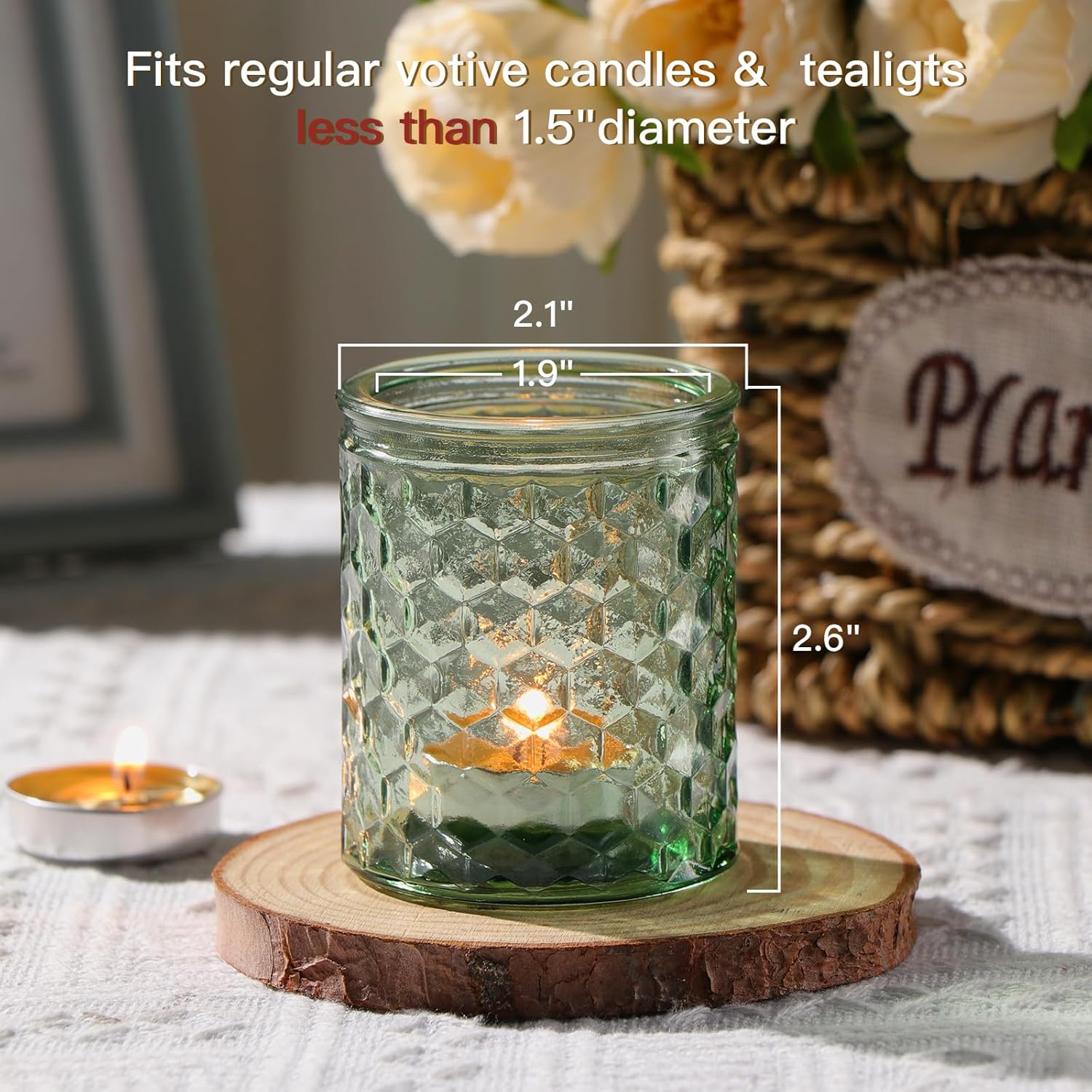 12 portavelas votivas verdes, candelabros de cristal para decoración del hogar, suministros de fiesta y decoración navideña