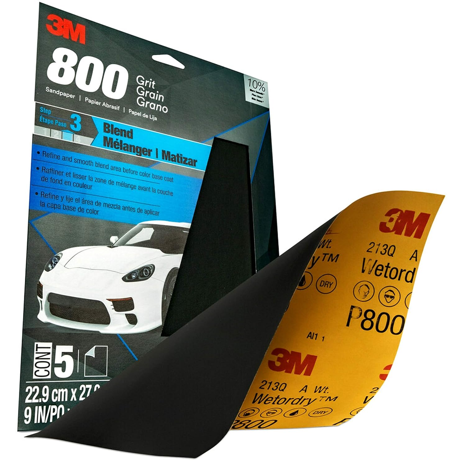 3M Wetordry – Papel de lija 32035, grano 800, 9 x 11 pulgadas, 5 hojas por paquete