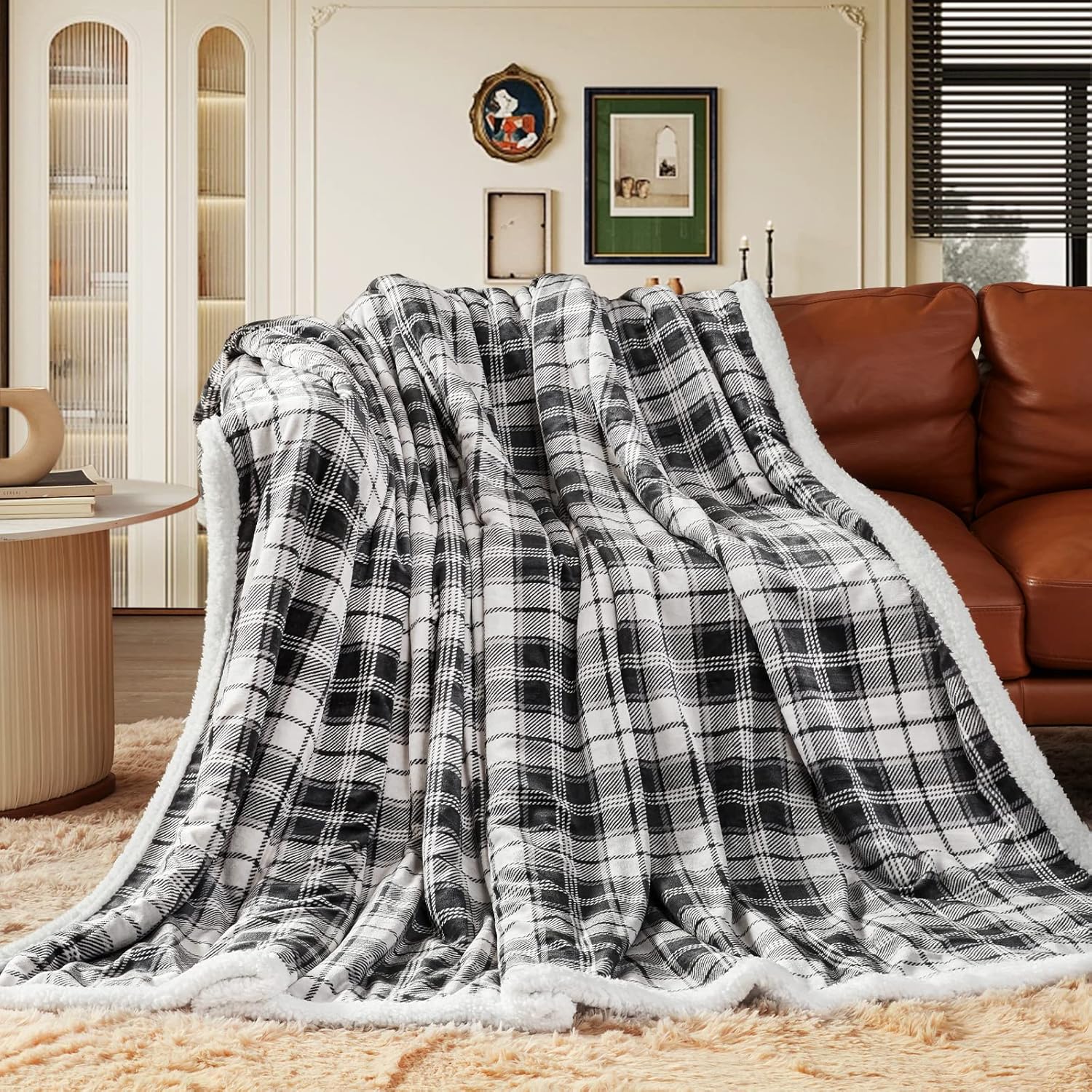 inhand Manta sherpa, a cuadros, cálida, acogedora, suave, para sofá, cama, sofá, manta reversible de franela de felpa esponjosa para adultos,