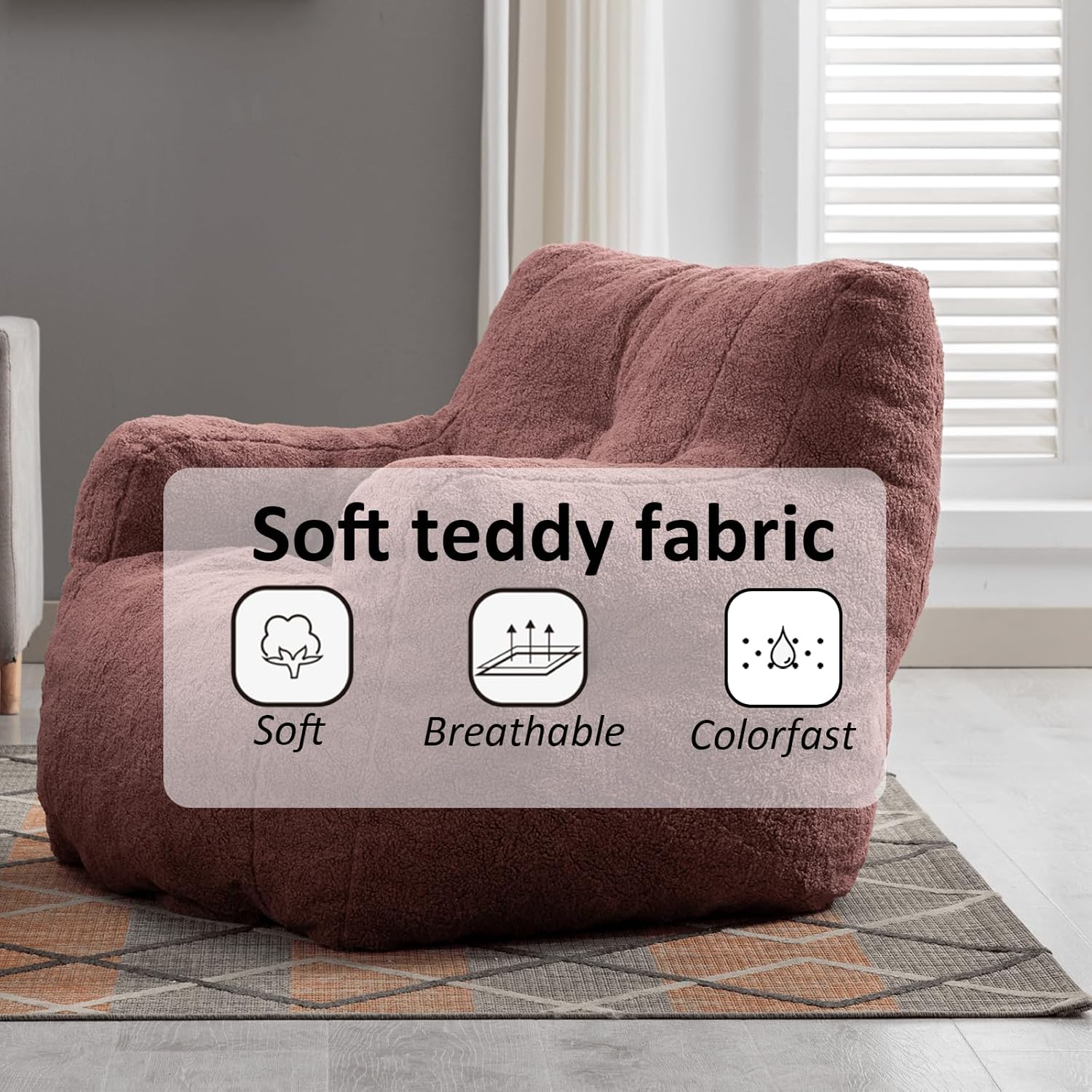 Hison Puf para adultos y niños, tela de peluche, sofá esponjoso y perezoso, relleno de esponja viscoelástica, sofá con reposabrazos para sala de