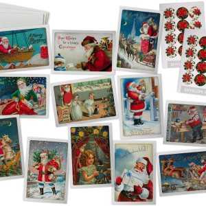 Tarjetas de Navidad vintage de Papá Noel, 24 tarjetas de Navidad antiguas y sellos de calcomanías vintage, 12 tarjetas de ilustración de Papá Noel Tarjetas de Navidad vintage de Papá Noel, 24 tarjetas de Navidad antiguas y sellos de calcomanías vintage, 12 tarjetas de ilustración de Papá Noel