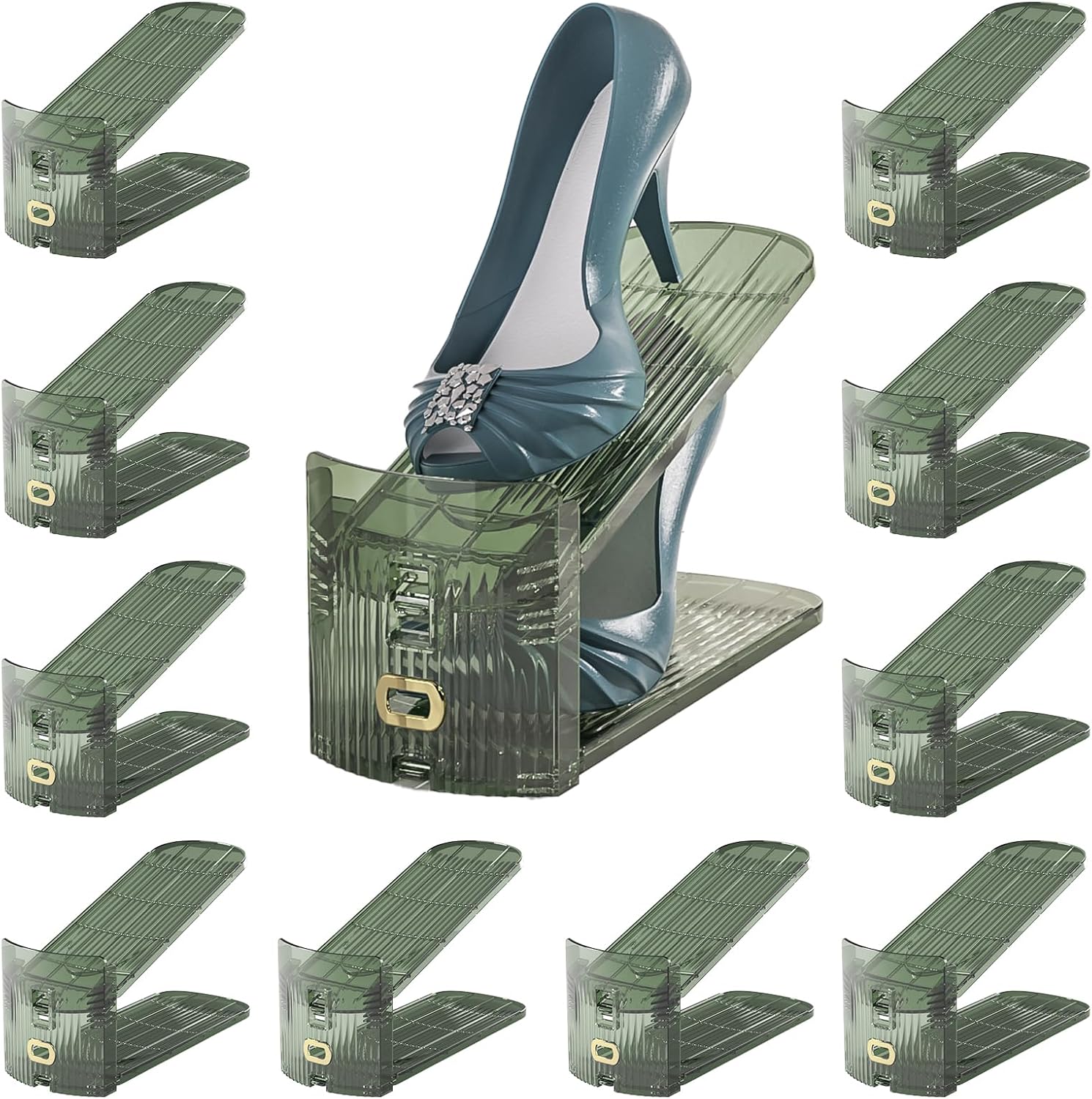 Organizador de ranuras para zapatos, apilador de zapatos ajustable, ahorrador de espacio, material grueso, soporte de doble plataforma para