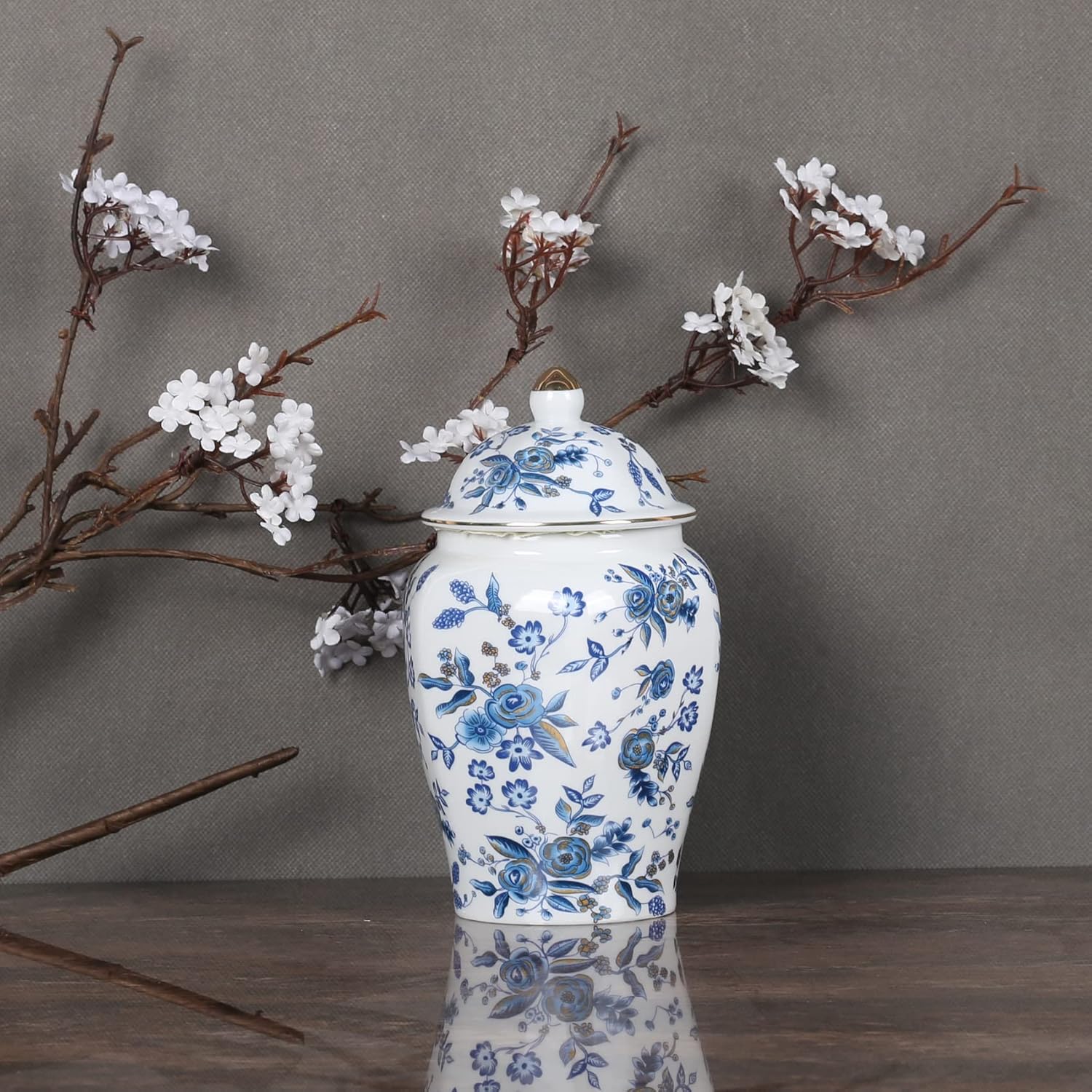 XINGYAN Chinoiserie – Juego de 2 tarros de jengibre, porcelana china azul y blanca, tarro de almacenamiento decorativo para el hogar con tapa (juego