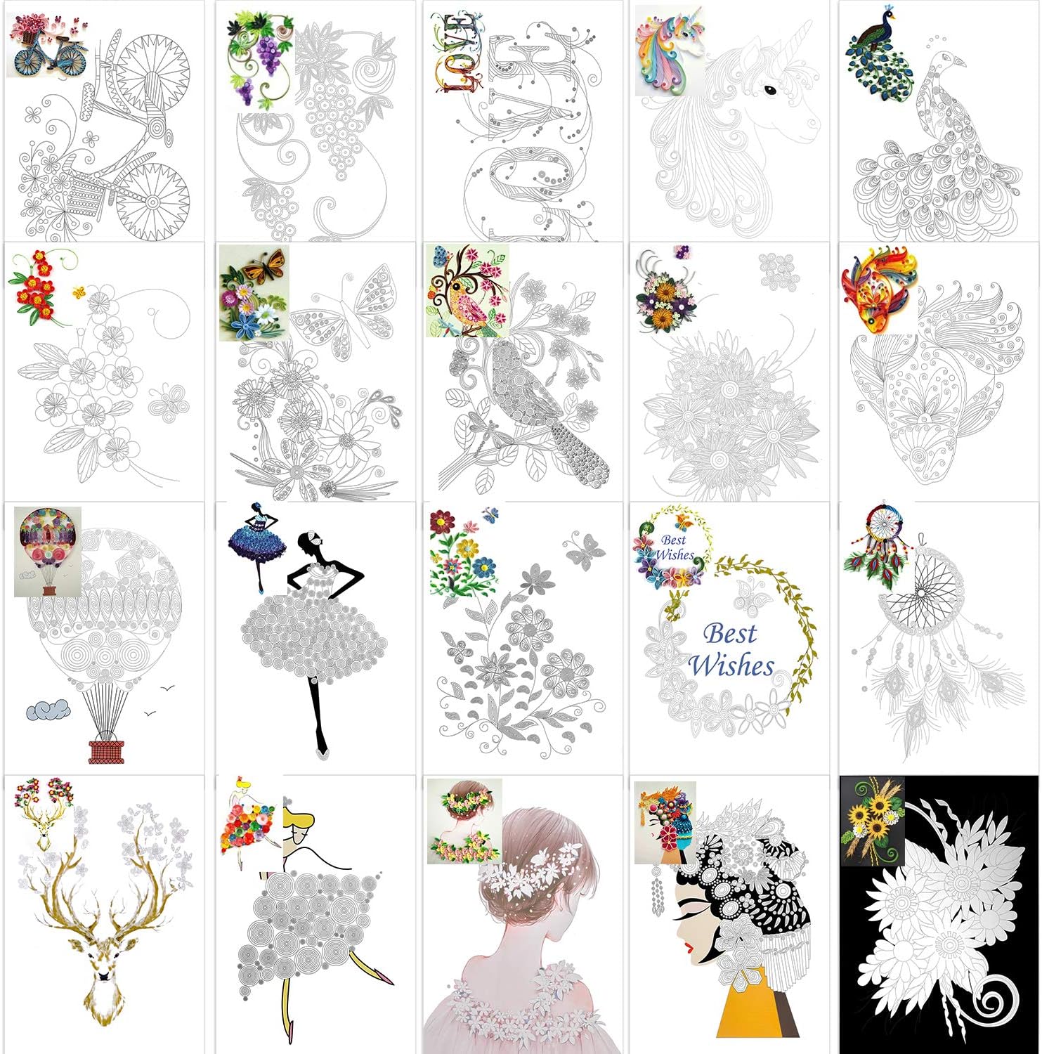 Konsait Paquete de 20 kits de accesorios de papel para plumas, papel de diseño de plumas, suministros para adultos, papel de arte, manualidades,