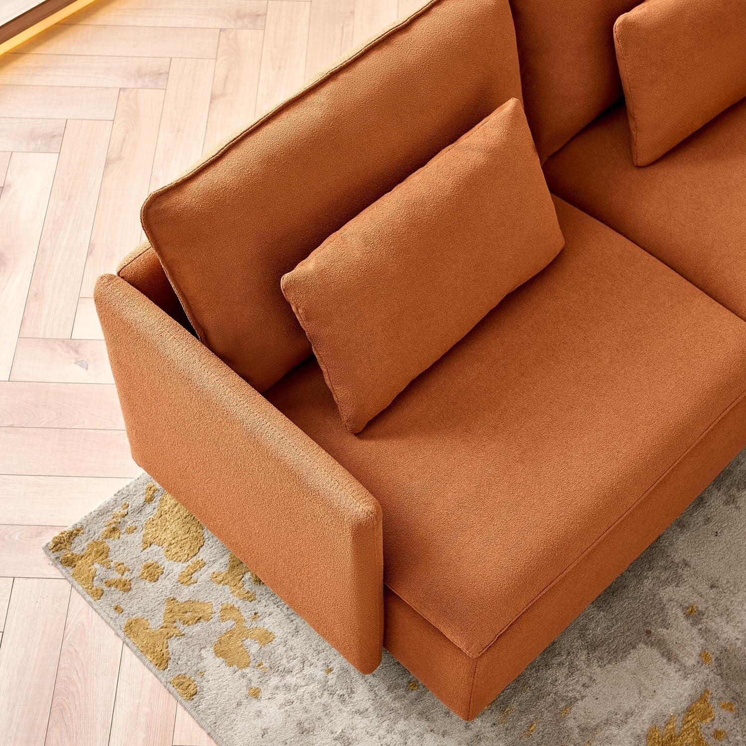 Sofá modular de 92.1 x 92.1 pulgadas, sofá esquinero Boucle Teddy Fabirc, sofá de 5 asientos en forma de L, sofá moderno con almohada de 5 cintura