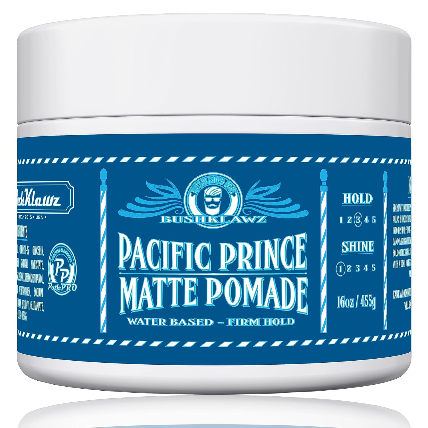 Pacific Prince Pomada mate 455 g16 oz a base de agua, agarre firme, fácil de lavar, sin acumulación para estilos apretados, estilo de los hombres,