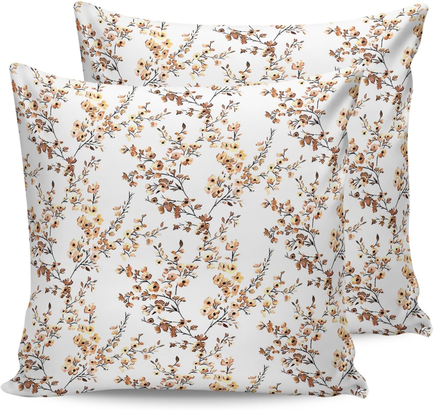 Paquete de 2 fundas de almohada cuadradas de 18 x 18 pulgadas, funda de cojín impermeable con textura floral amarilla y marrón para sofá,