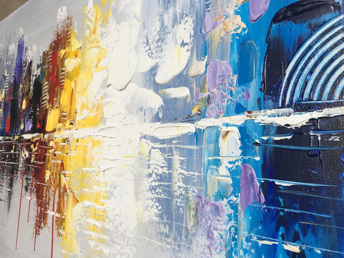 Pintura al óleo sobre lienzo pintada a mano, diseño de reflejo de paisaje urbano moderno, decoración de arte abstracto