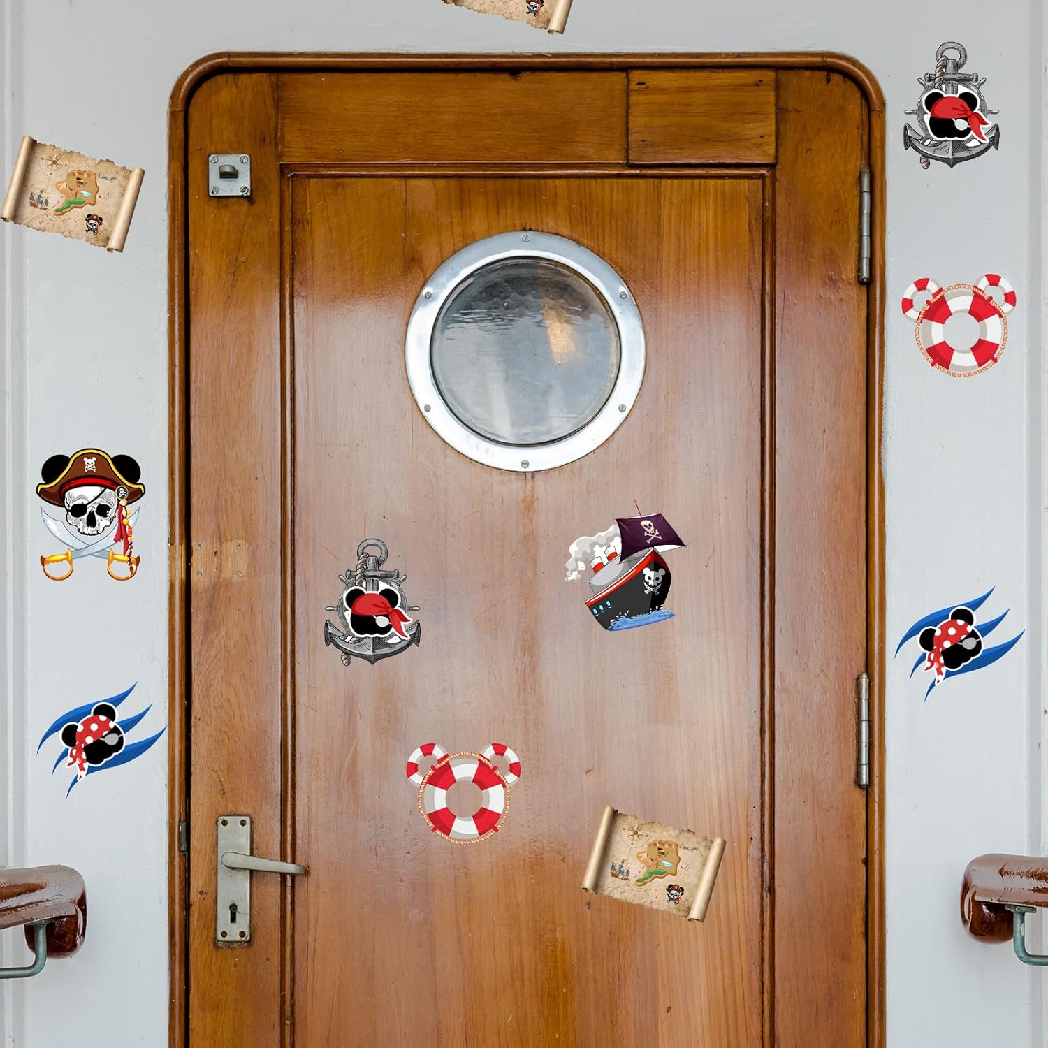 12 calcomanías magnéticas para puerta de crucero, capitán pirata, ratón, navegación marina, automóvil, crucero, puerta, decoración de ancla,