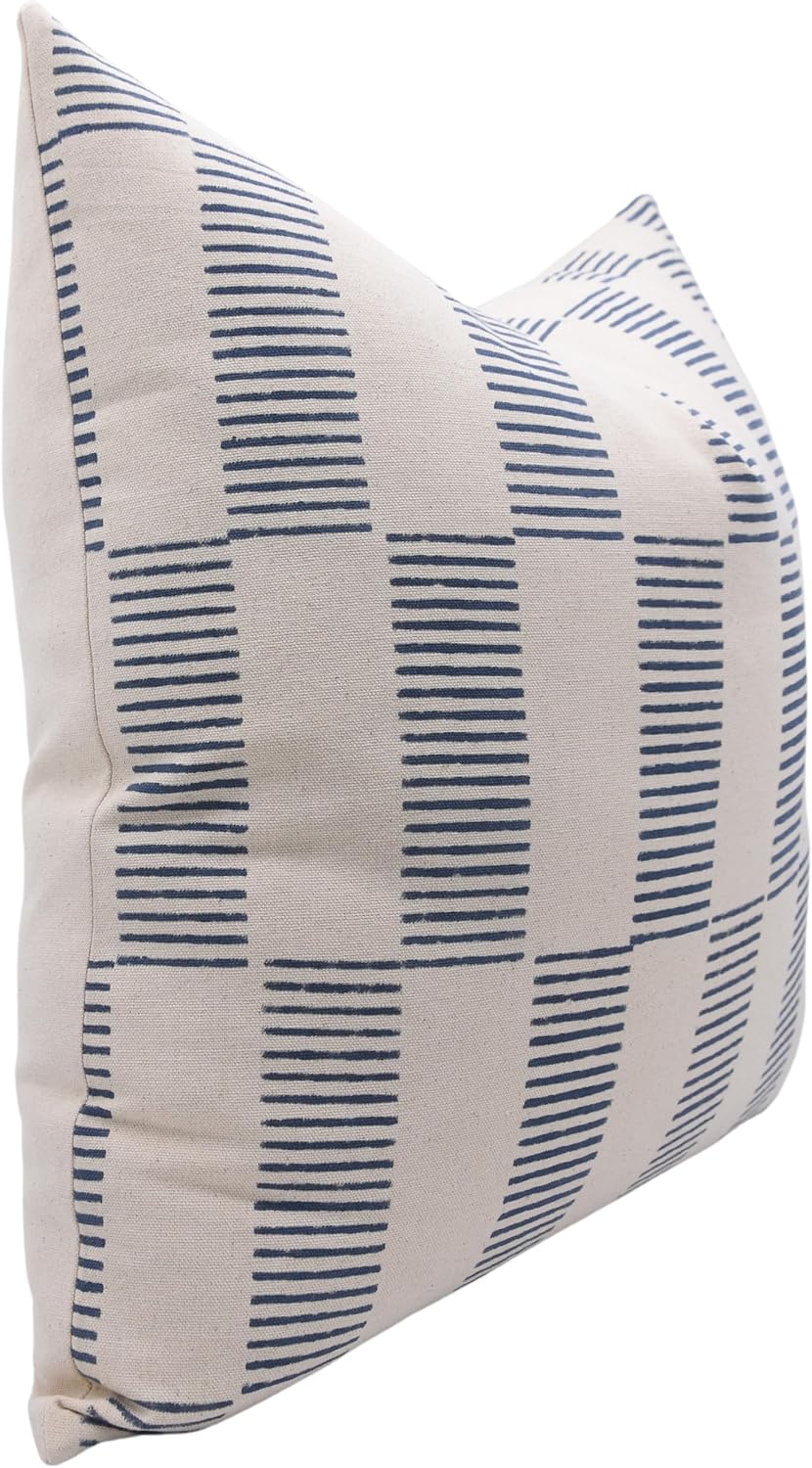 Fundas de almohada de lona de pato con estampado de bloques de 16 x 16 pulgadas, hechas a mano, fundas de almohada vintage para sofá y sofá, funda