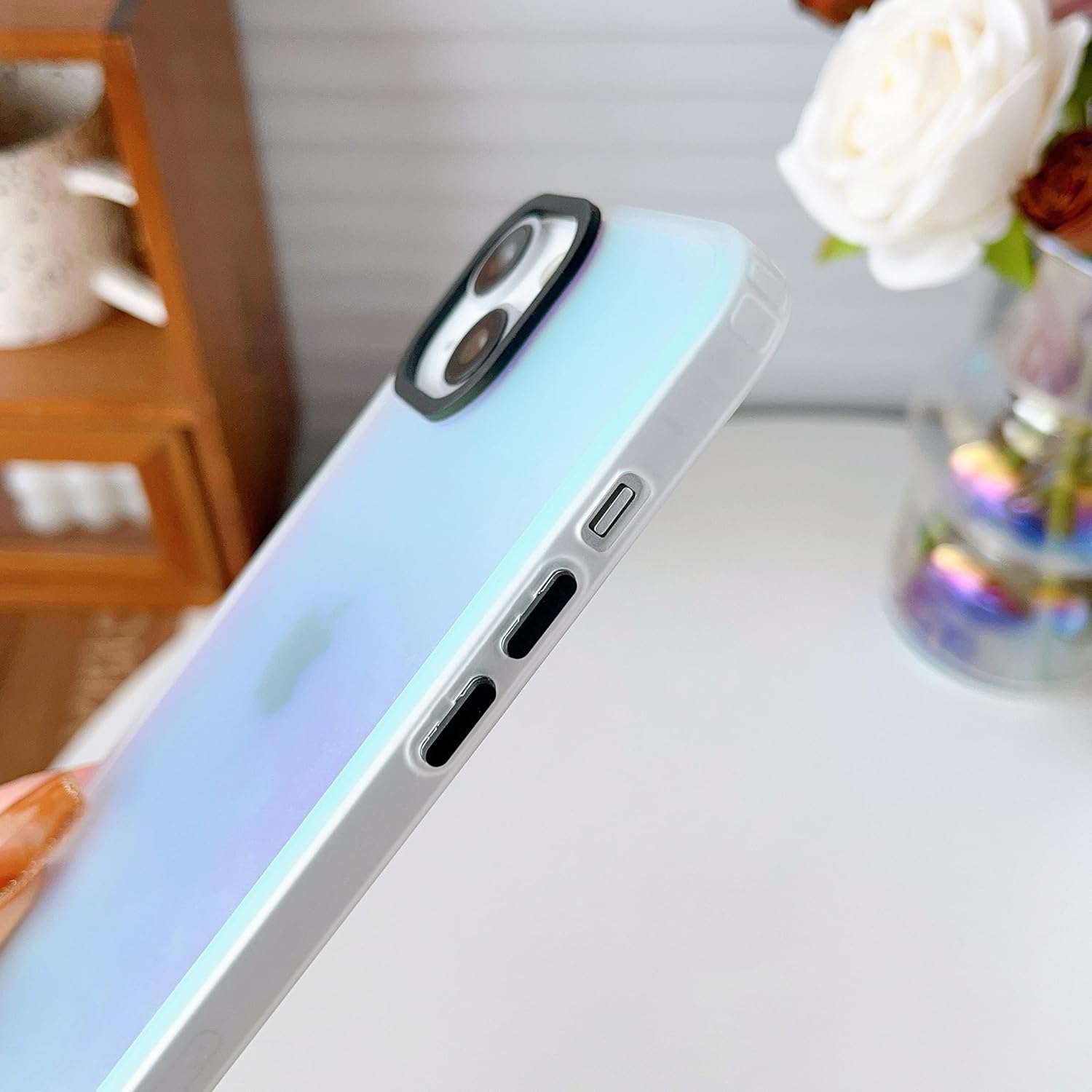 FABSPARK Funda para iPhone 1212 Pro, funda mate translúcida iridiscente fluorescente degradado, parte trasera de policarbonato duro con borde de