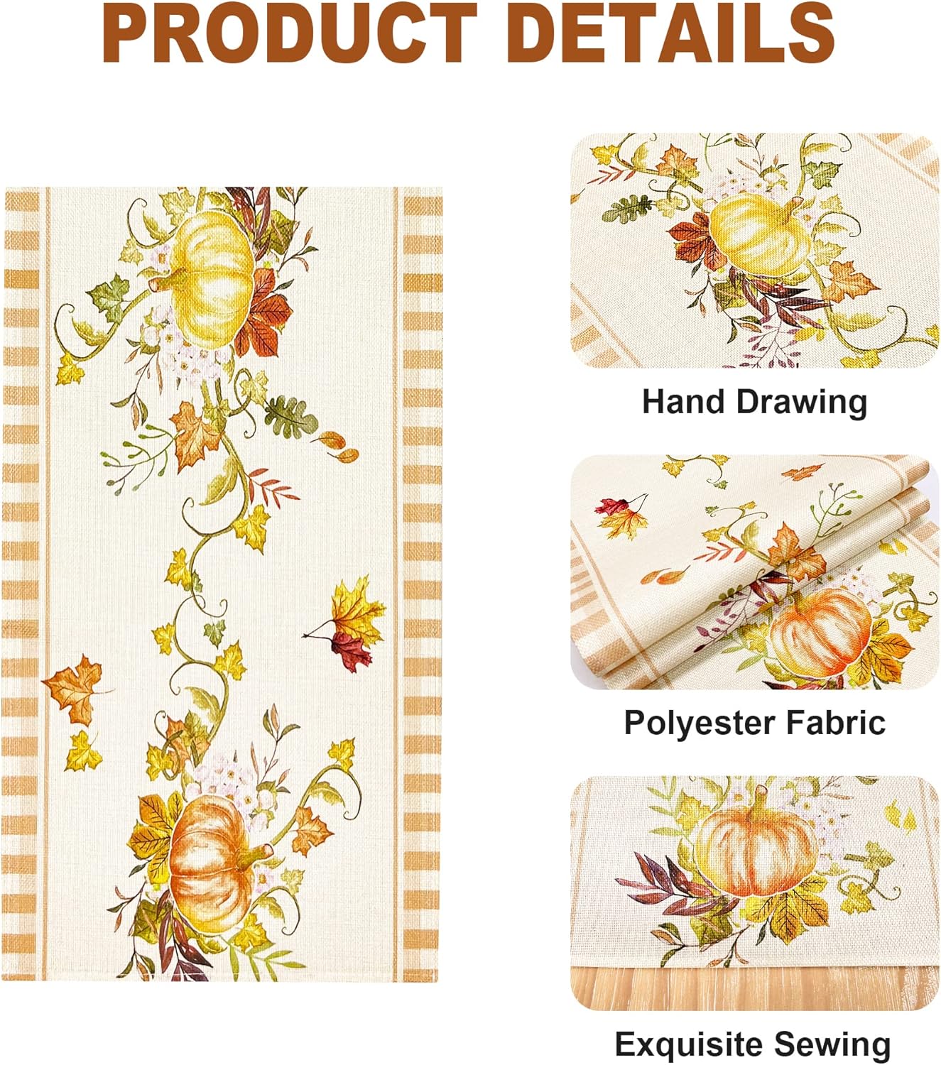 Camino de mesa de Acción de Gracias, calabaza, hojas de arce, camino de mesa rectangular de granja, decoración de otoño para el hogar, cocina,