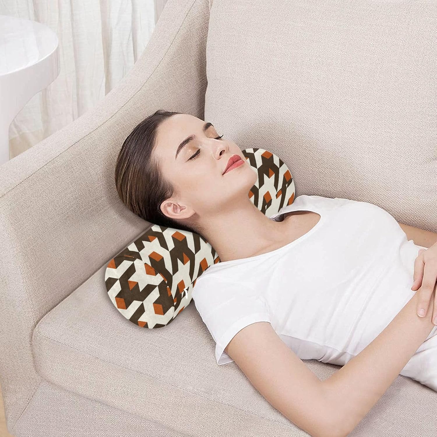 KLL Houndstooth Vintage Texture Yoga Meditation Bolster Pillow Down Neck Roll Pillow Neck Round Pillow Roller Pillow for Neck Round Pillow Covers