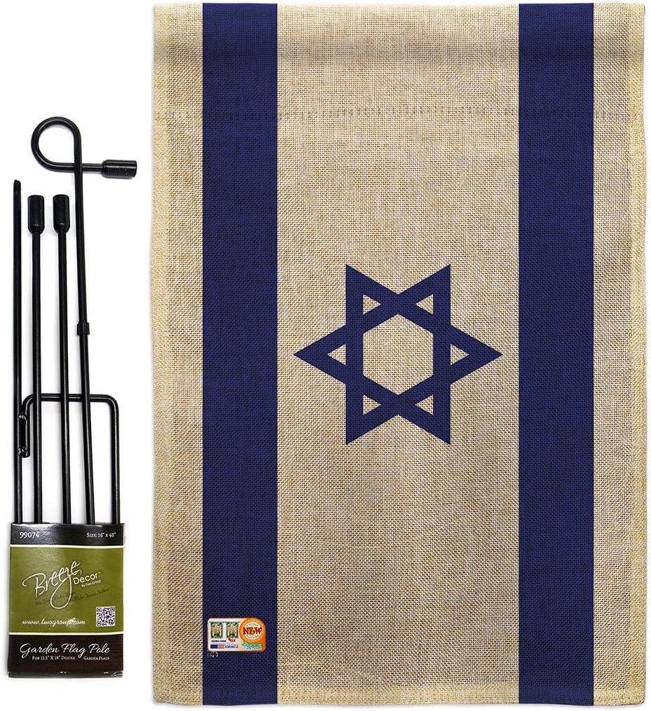 Bandera de Israel Bandera de Israel – Juego de asta de bandera de arpillera para el hogar, césped, patio, soporte de tumba, cementerio, tapiz al