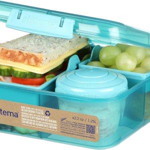 Sistema Bento Box To Go – Fiambrera con yogurmaceta de frutas 1,25 L, hecha con plástico reciclado, reciclable con piedra verde azulado Sistema Bento Box To Go – Fiambrera con yogurmaceta de frutas 1,25 L, hecha con plástico reciclado, reciclable con piedra verde azulado