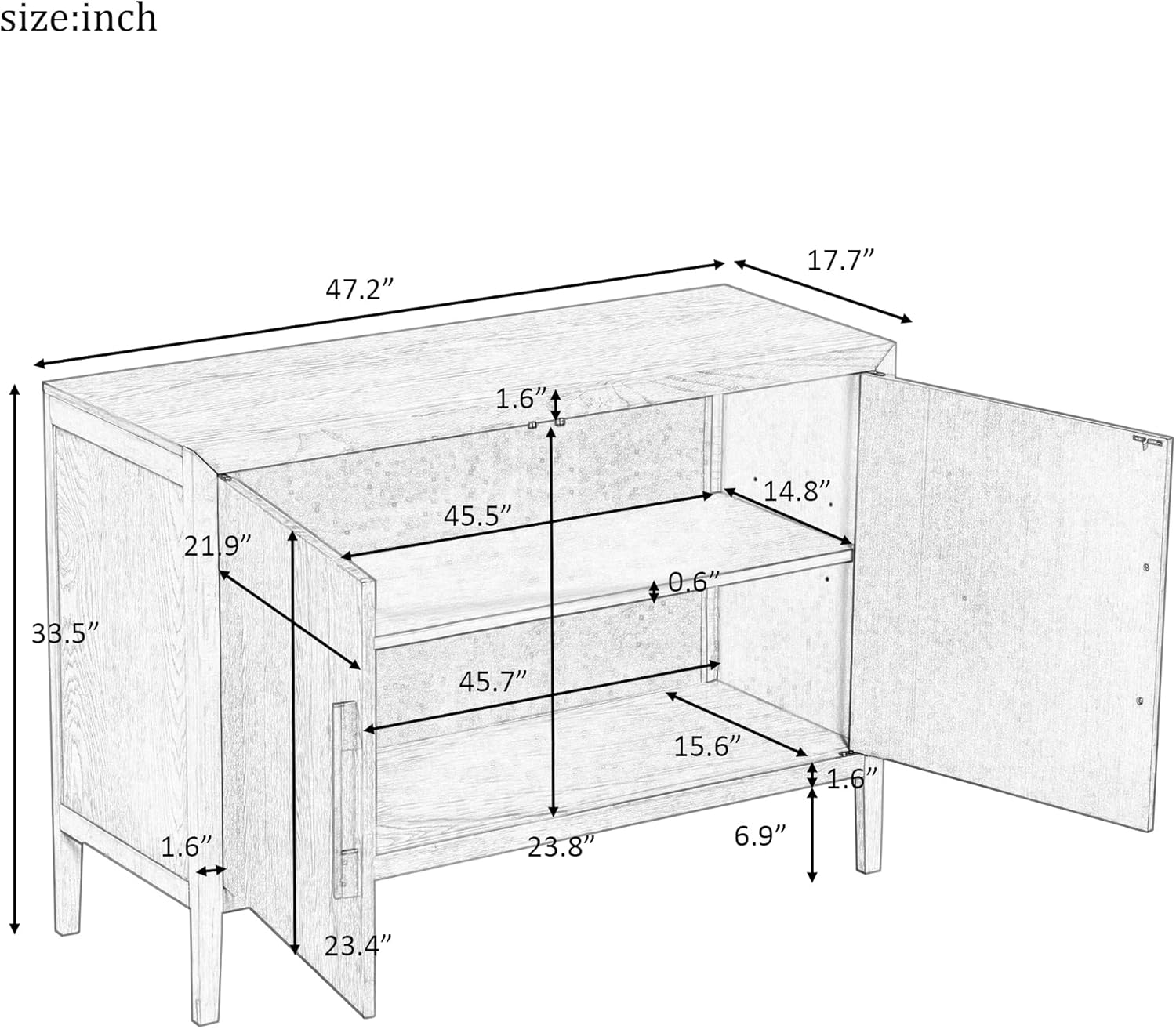 P PURLOVE Aparador moderno de granja con almacenamiento, armario de buffet para comedor con 2 puertas, armario de almacenamiento con 4 patas para