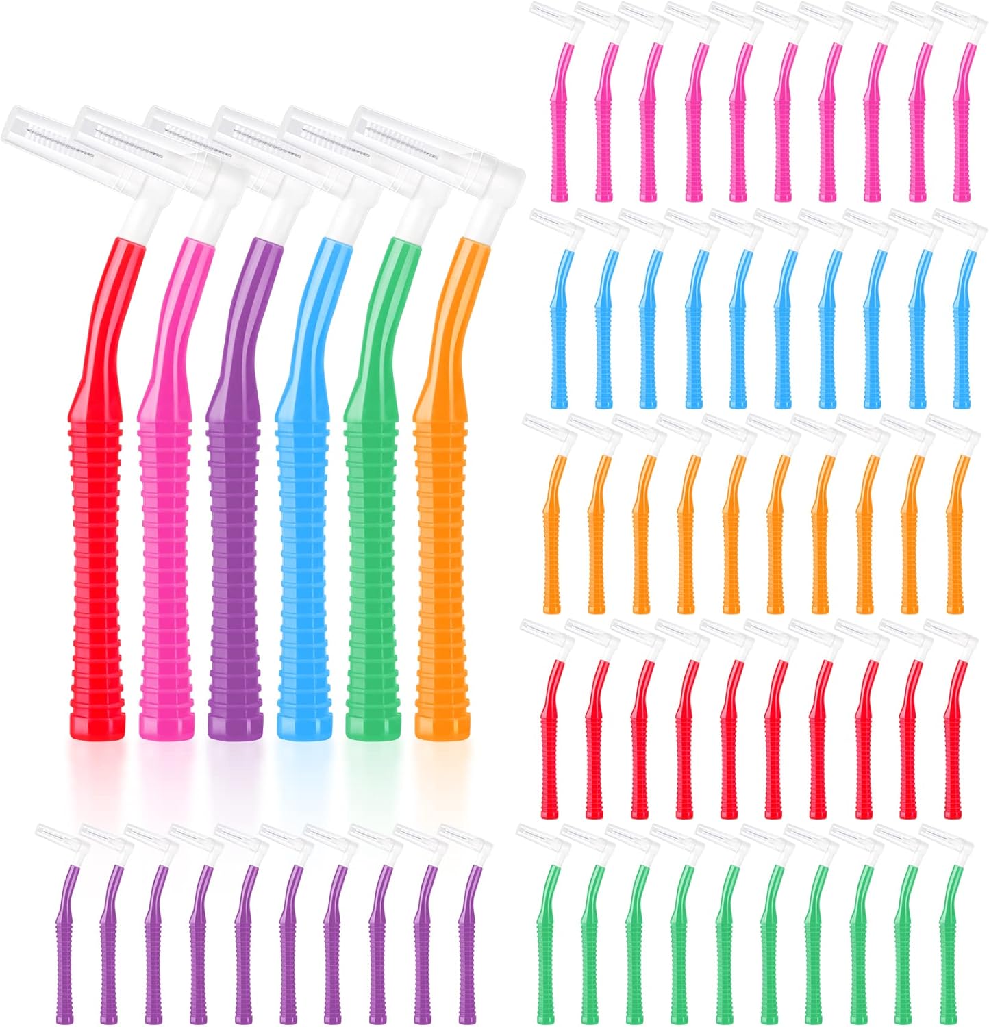 Annhua 60 cepillos interdentales con mango antideslizante, cepillo interespacial con tapa, cepillos de hilo dental (rosa, morado, azul, verde, rojo,