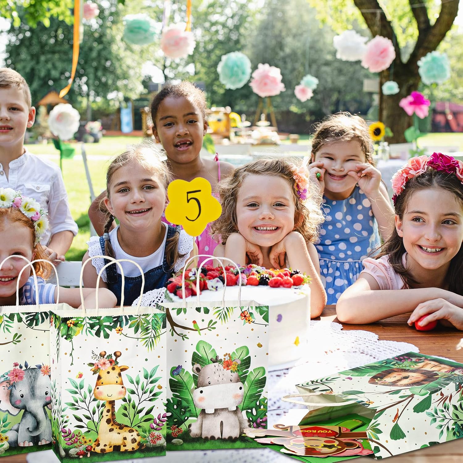 Bolsas de golosinas de safari con asas de animales de la selva, bolsas de regalo con estampado de animales del zoológico, bolsas de dulces del