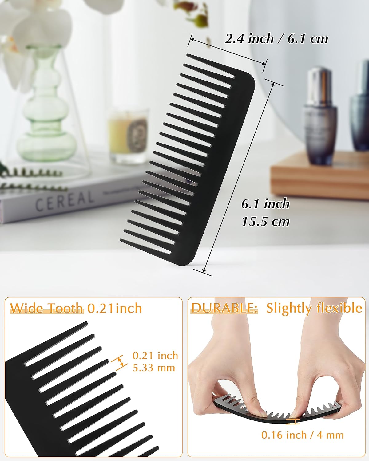 Peine de dientes anchos, 6 peines grandes para desenredar, cepillo de pelo para peinar, desenredar el cabello rizado, cabello largo, cabello mojado..