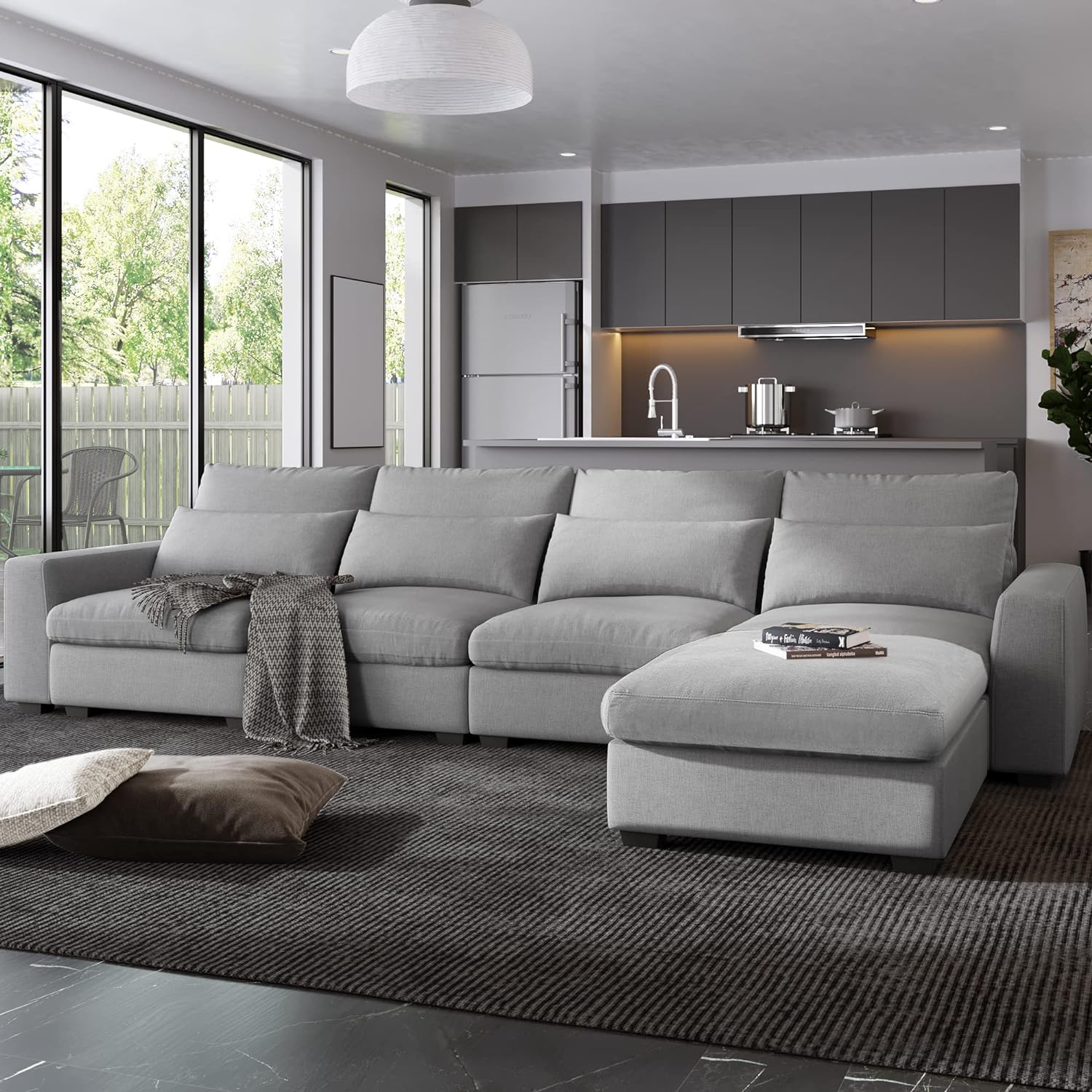 Sofá modular tapizado con 4 almohadas de cintura para el hogar, oficina, apartamento, sala de estar, sofá esquinero en forma de L y sofá movible