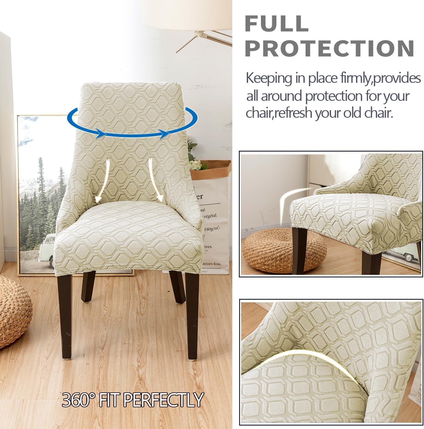 KELUINA Fundas para sillas de comedor de tela jacquard, de ajuste elástico, fundas para sillas laterales con respaldo de ala, silla de comedor