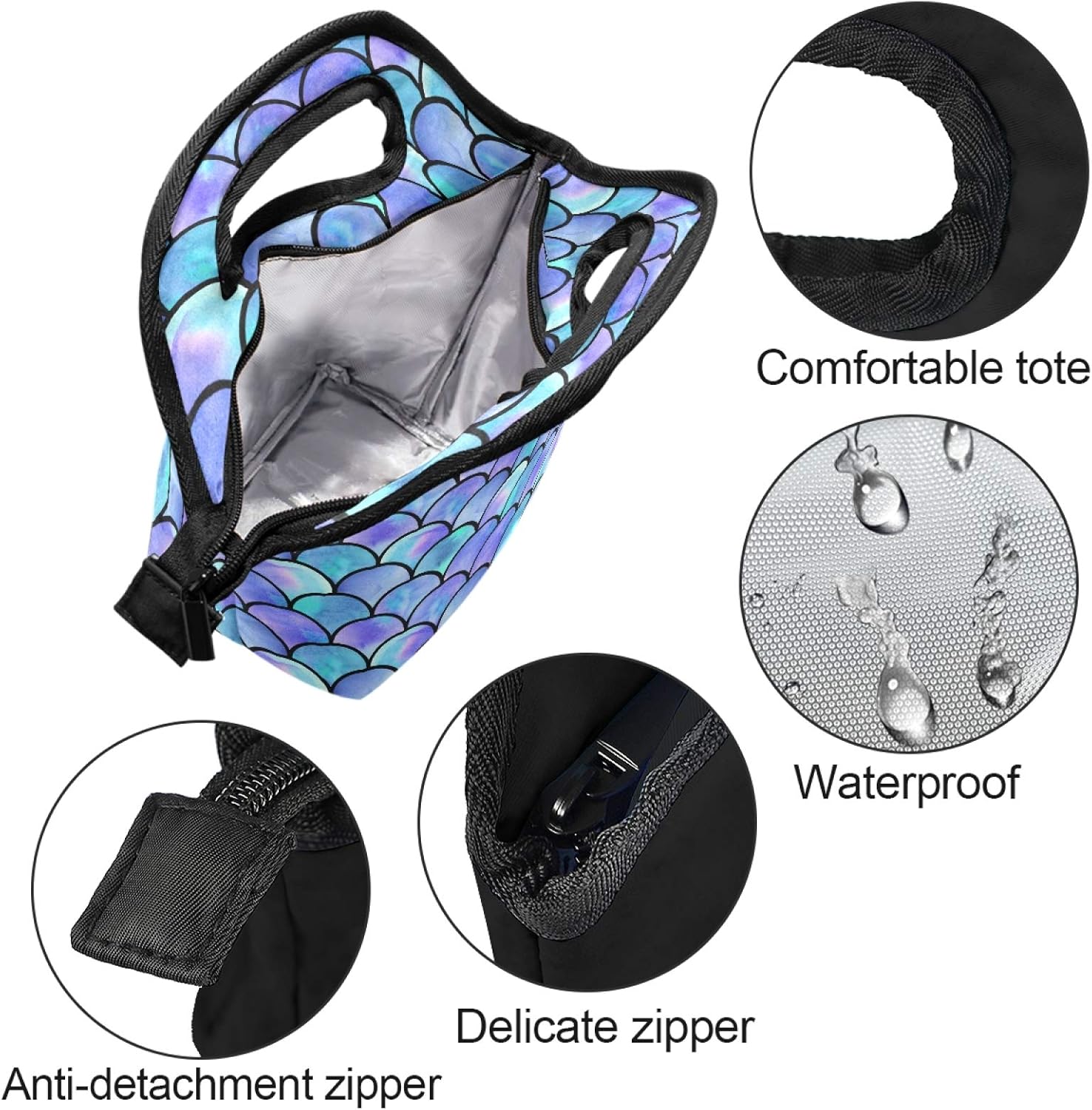 Naanle Bolsa de almuerzo aislada con cremallera para adultos, adolescentes, hombres y mujeres, loncheras de sirena oceánica, loncheras para preparar