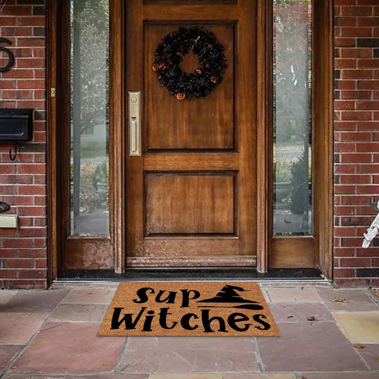 Decoración de Halloween para puerta al aire libre, 23.6 x 15.7 pulgadas, decoración divertida de Halloween con estampado de calabaza para puerta