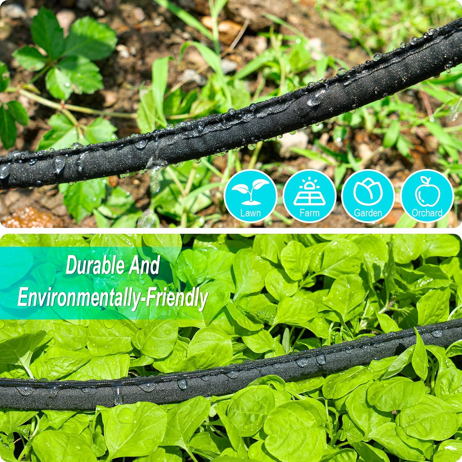 Flat Soaker Hose for Garden Bed,25 50 75ft 50ft*2 12″ Linkable Consistent Drip Irrigation Hose Save 80% Water Leakproof Heavy Duty Double Layer