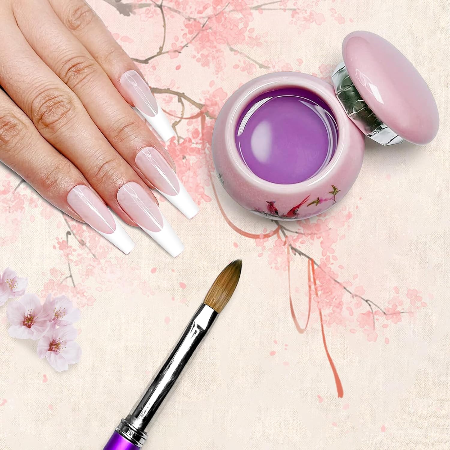 Plato de porcelana Dappen con tapa para polvo líquido acrílico, taza de cerámica, cuenco líquido de uñas (YSHJB008) (rosa)