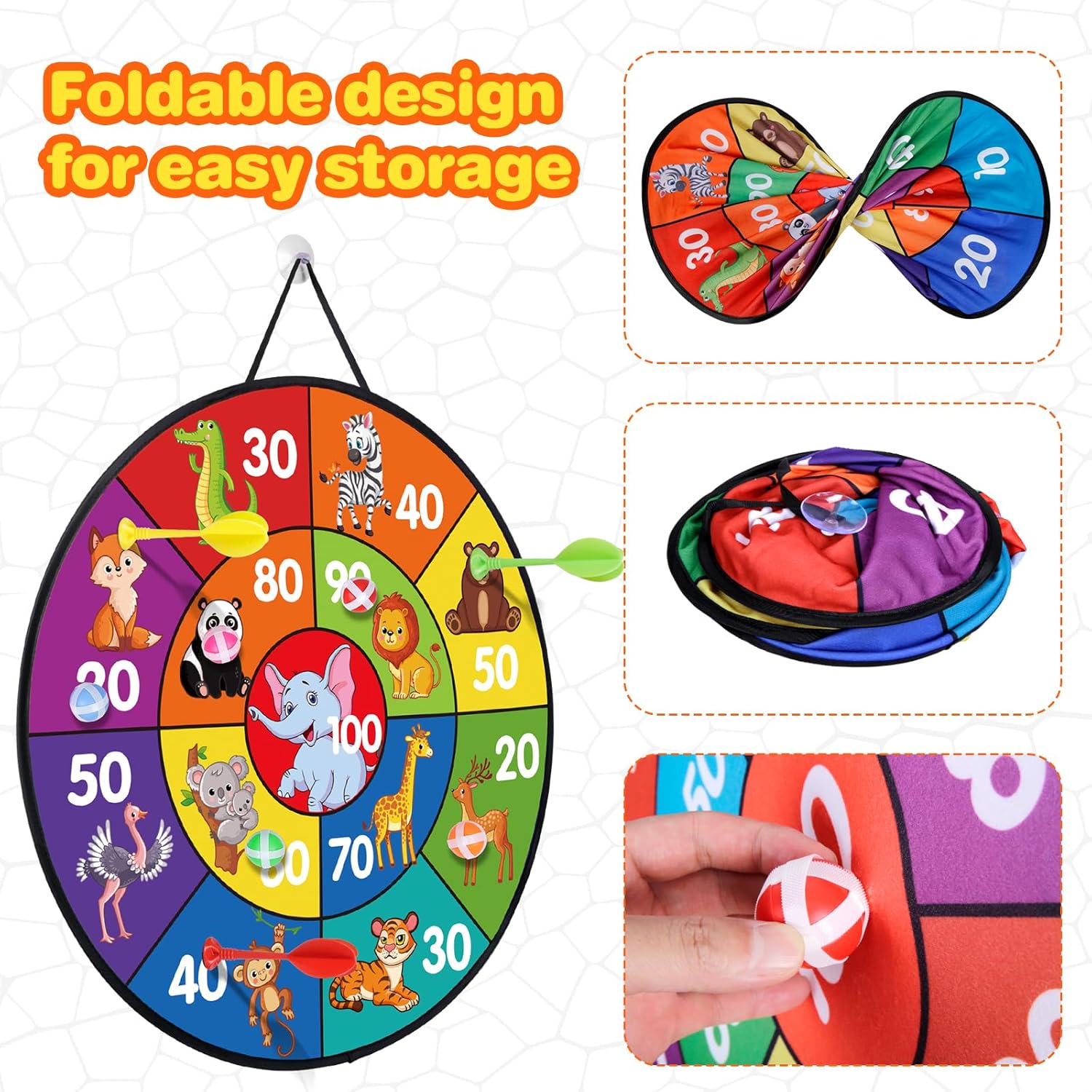 HAKOTOM Tablero de dardos para niños, con temática de animales, tablero de dardos de doble cara para niñas y niños, juguetes deportivos,
