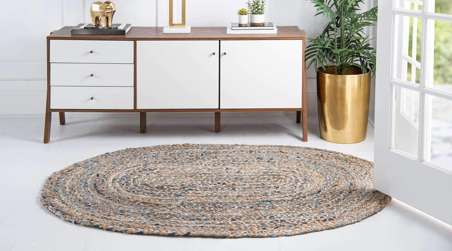 Unique Loom Alfombra trenzada Chindi Collection BCH006, estilo casual y moderno, 8 x 10 pies, azulbronceado