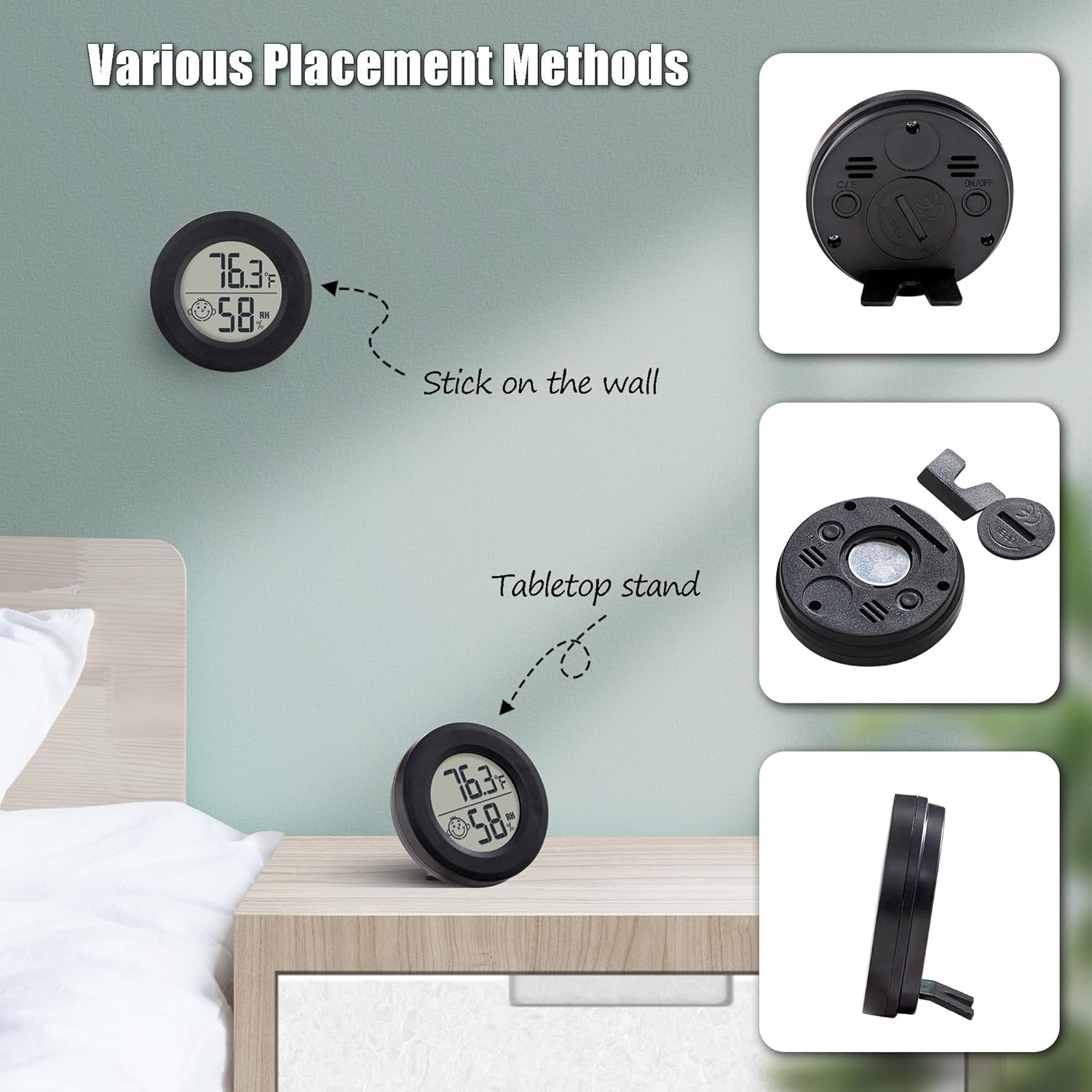 Mini higrómetro digital pequeño, medidor higrómetro con botones CF y encendidoapagado, monitor de medidor de humedad interior con sensor de medidor