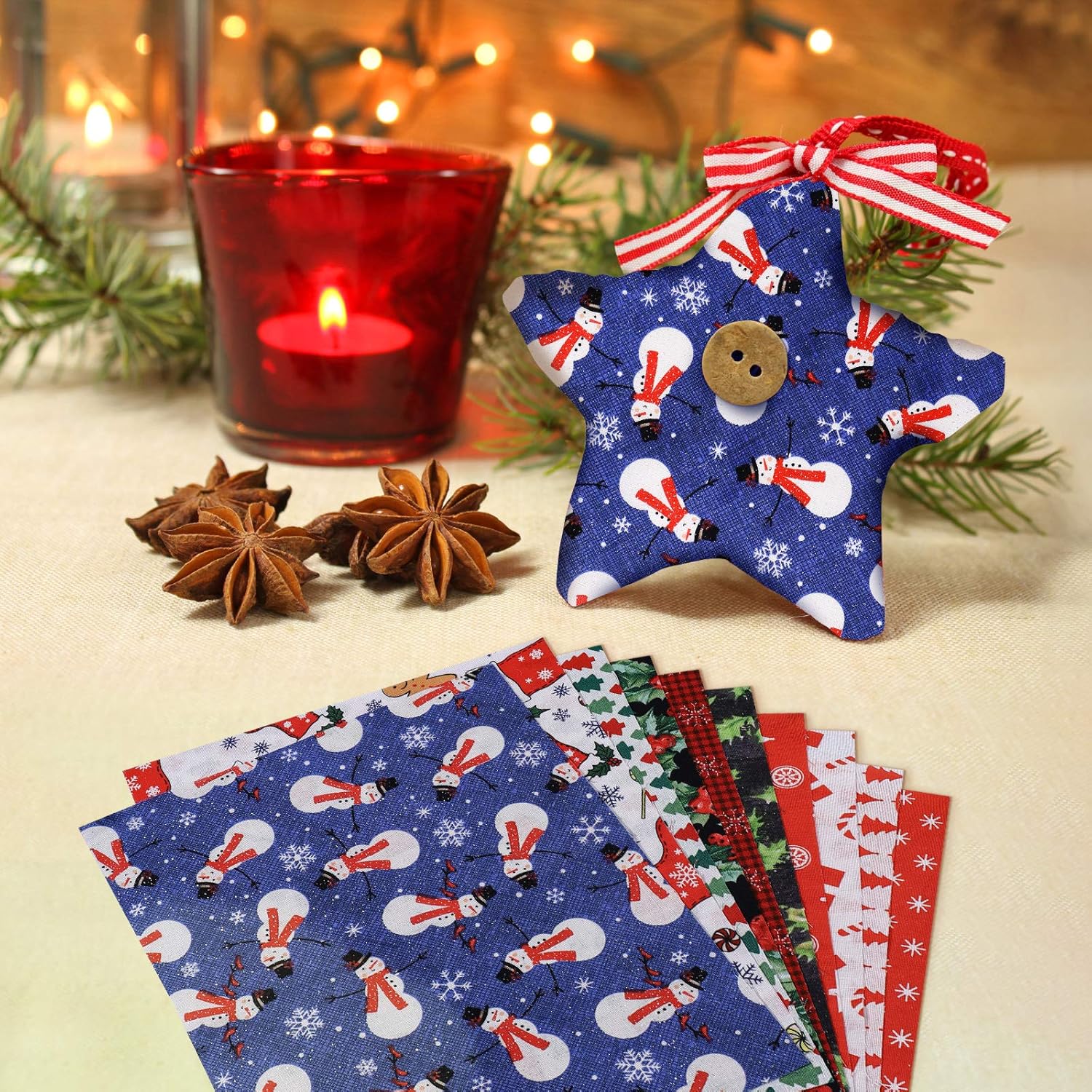 Supvox 10 piezas de tela de algodón de Navidad para acolchar, retazos de tela precortados para manualidades de costura de Navidad (7.8 x 9.8