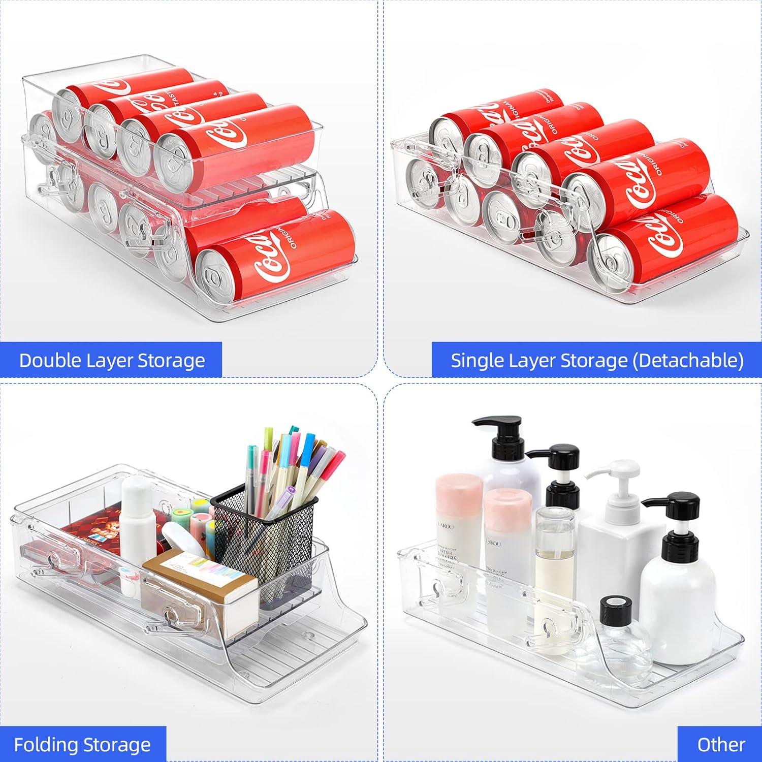 Organizador plegable de latas de soda para refrigerador, dispensador de latas de bebidas para refrigerador, contenedor de plástico transparente para