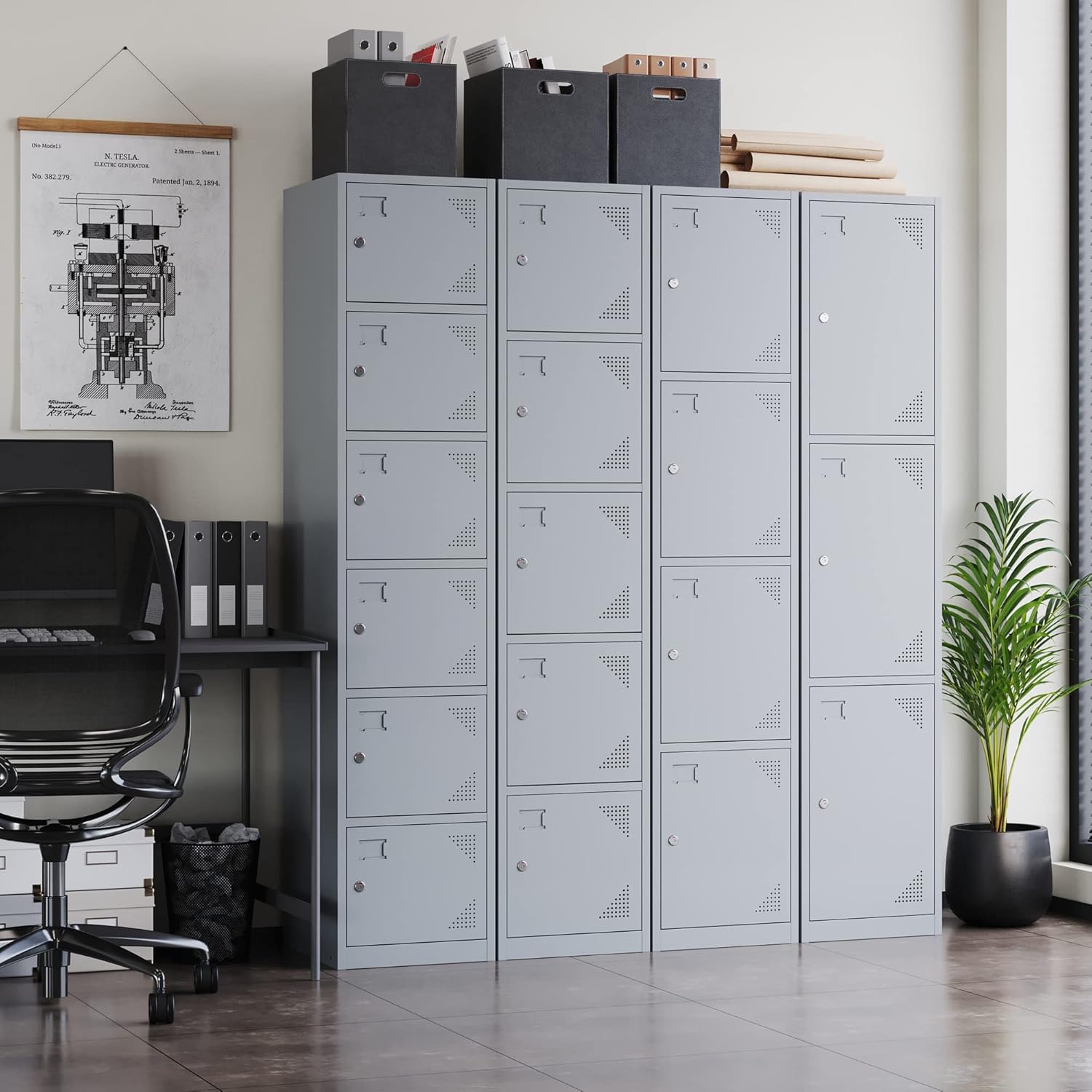 Letaya Armario de metal con 5 puertas con cerradura, gabinete de almacenamiento de acero de 71 pulgadas de alto para escuela, oficina, gimnasio,