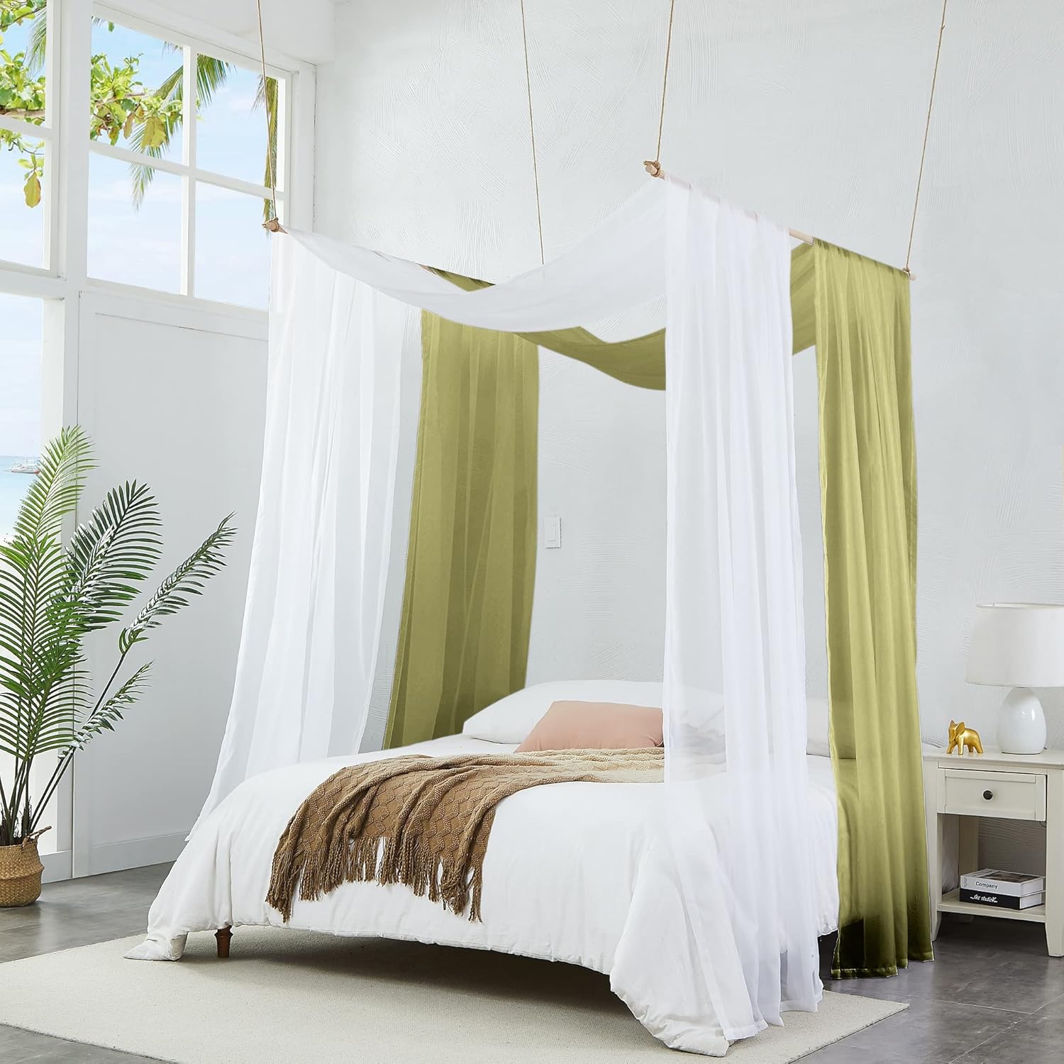 Warm Home Designs Cortinas con dosel de cama color verde salvia de 55 x 288 pulgadas. Nuestras cortinas de cama con dosel King funcionan muy bien