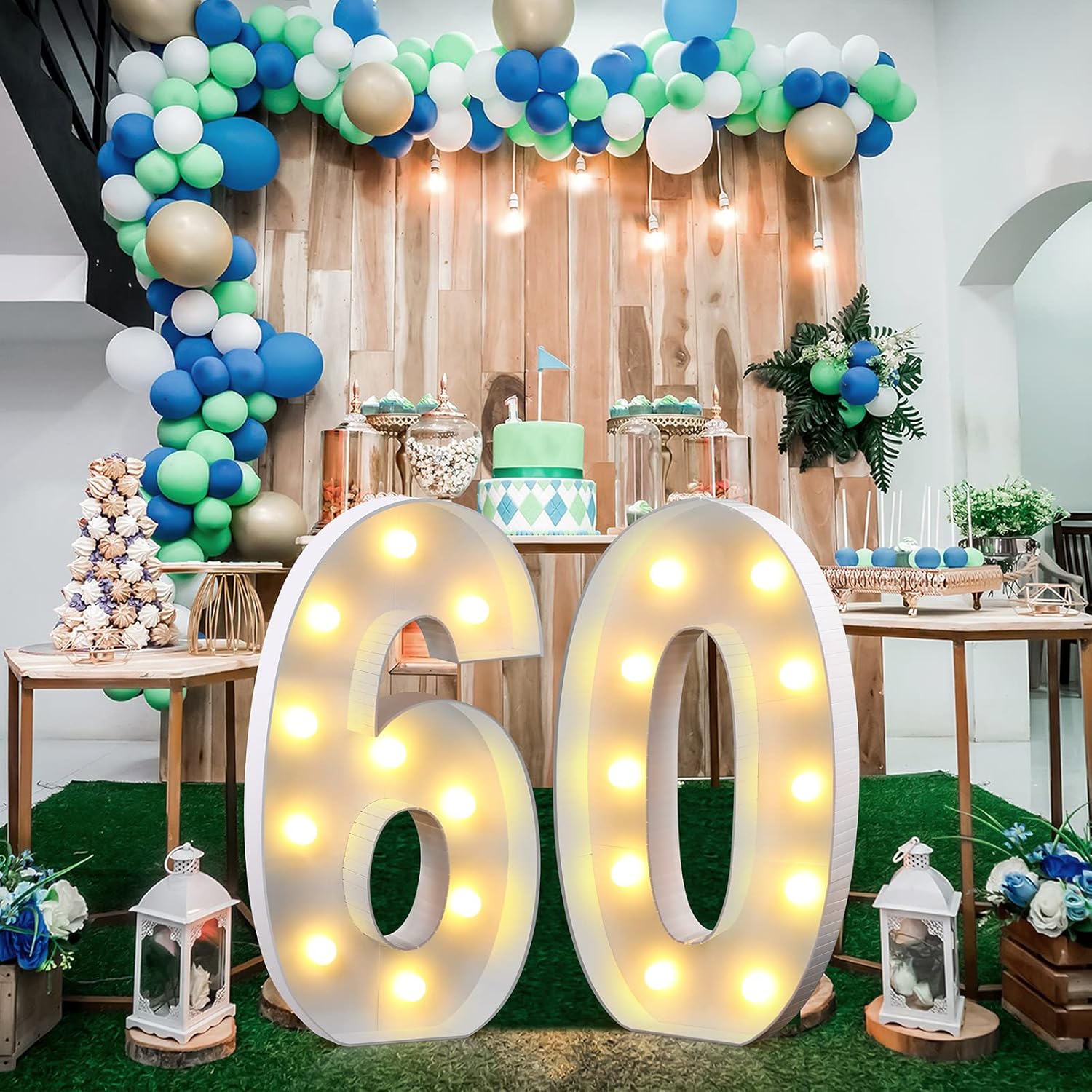 Retisee Juego de marcos de números de marquesina iluminados de 4 pies con mosaico gigante, decoración de fiesta con números de marquesina blanca