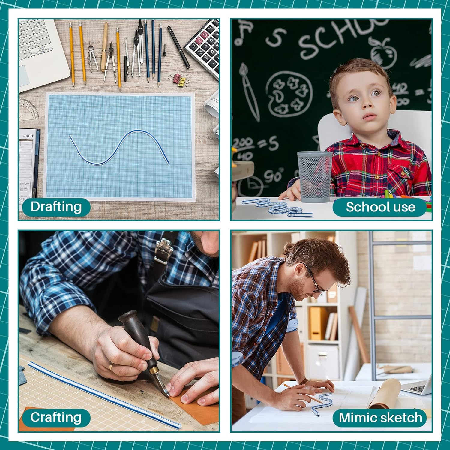 3 reglas de curva flexibles de 12, 16, 24 pulgadas, reglas flexibles para dibujar, regla curva para coser, cinta métrica flexible de curva ideal