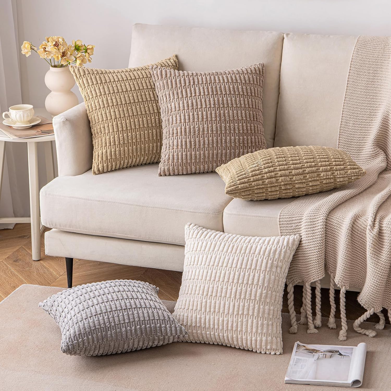 Paquete de 2 fundas de almohada decorativas de pana de otoño de 12 x 20 pulgadas para sofá, cama, sala de estar, funda de cojín rectangular a rayas