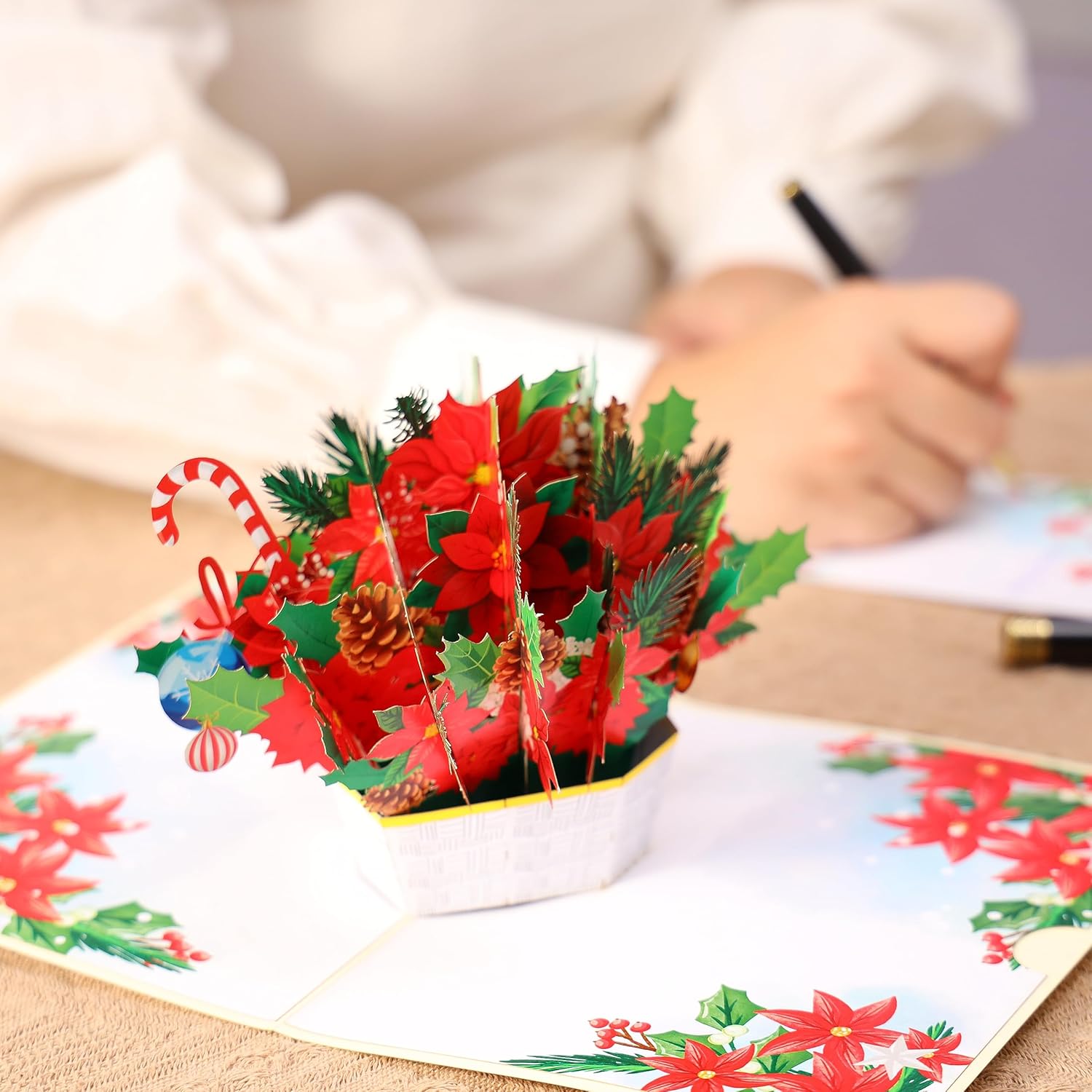 Tarjeta de Navidad desplegable, cesta de Pascua 3D hecha a mano, tarjetas de felicitación emergentes de Navidad para invierno, vacaciones, regalo de