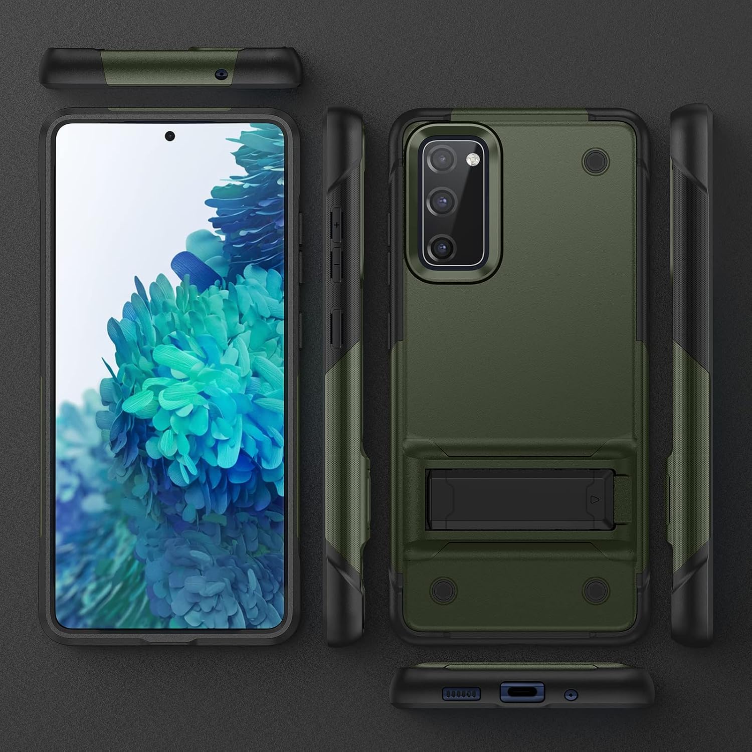 YmhxcY Funda para Galaxy S20 FE con soporte y 2 protectores de pantalla a prueba de explosiones + 2 protectores de lente, grado militar a prueba de