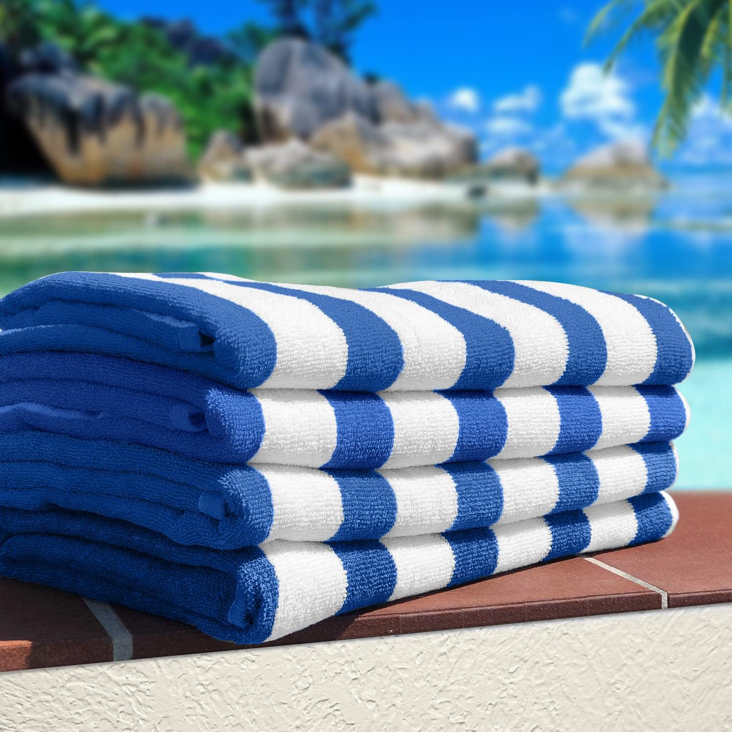 Avalon Cabana – Paquete de 4 toallas de playa (tamaño 30 x 60 pulgadas) de gran tamaño, 100% algodón hilado en anillo, toallas de piscina grandes