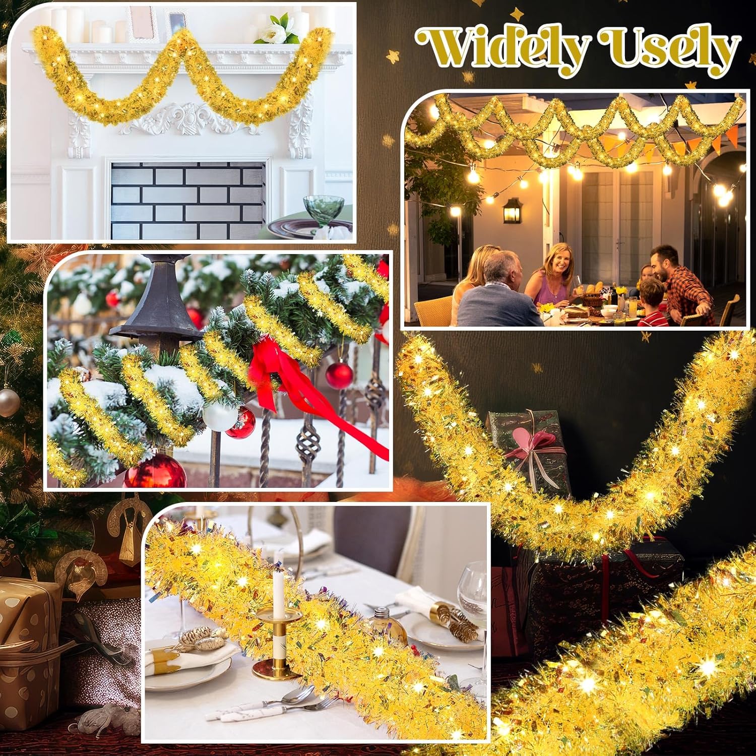 Guirnalda de oropel de Navidad de 32.8 pies con luces LED, guirnalda colgante para árbol de Navidad, decoración para fiestas de Navidad, cumpleaños,
