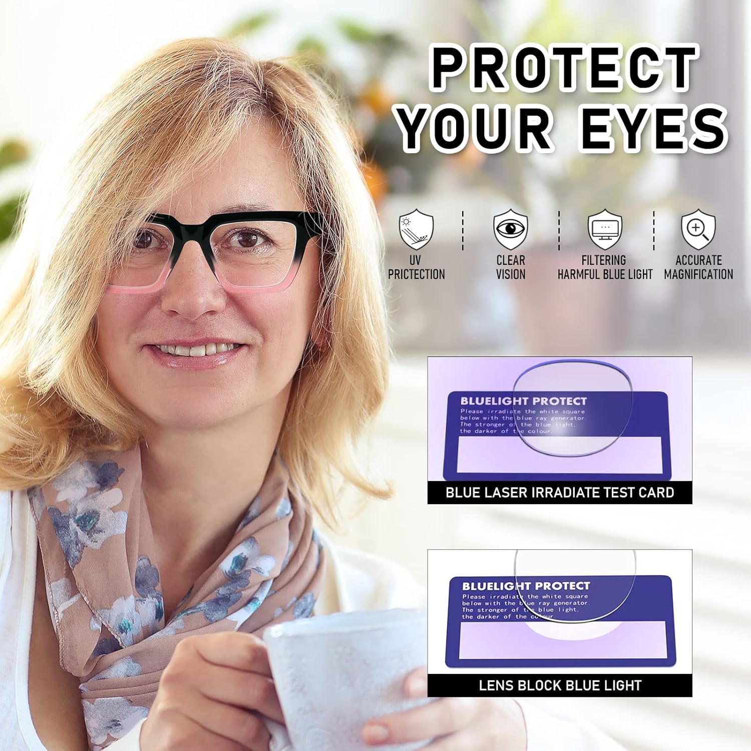 KoKoBin Paquete de 6 lentes de lectura estilo Oprah para mujer, marco cuadrado de gran tamaño, bloqueo de luz azul, cómodos lectores